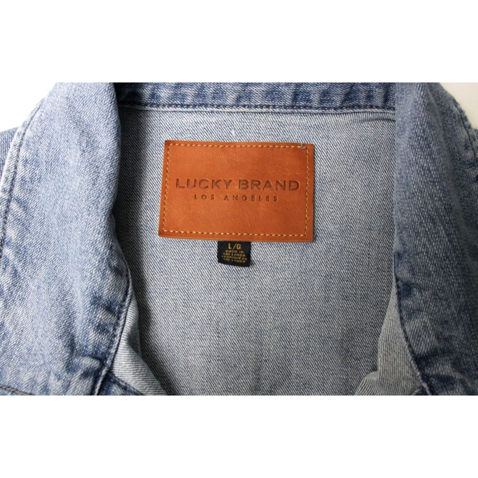 Lucky Brand LUCKY BRAND Jacket Denim Trucker Distress Button Up Polo Neck Men's LARGE Blue Jacket Size US L / EU 52-54 / 3 - 7 Thumbnail