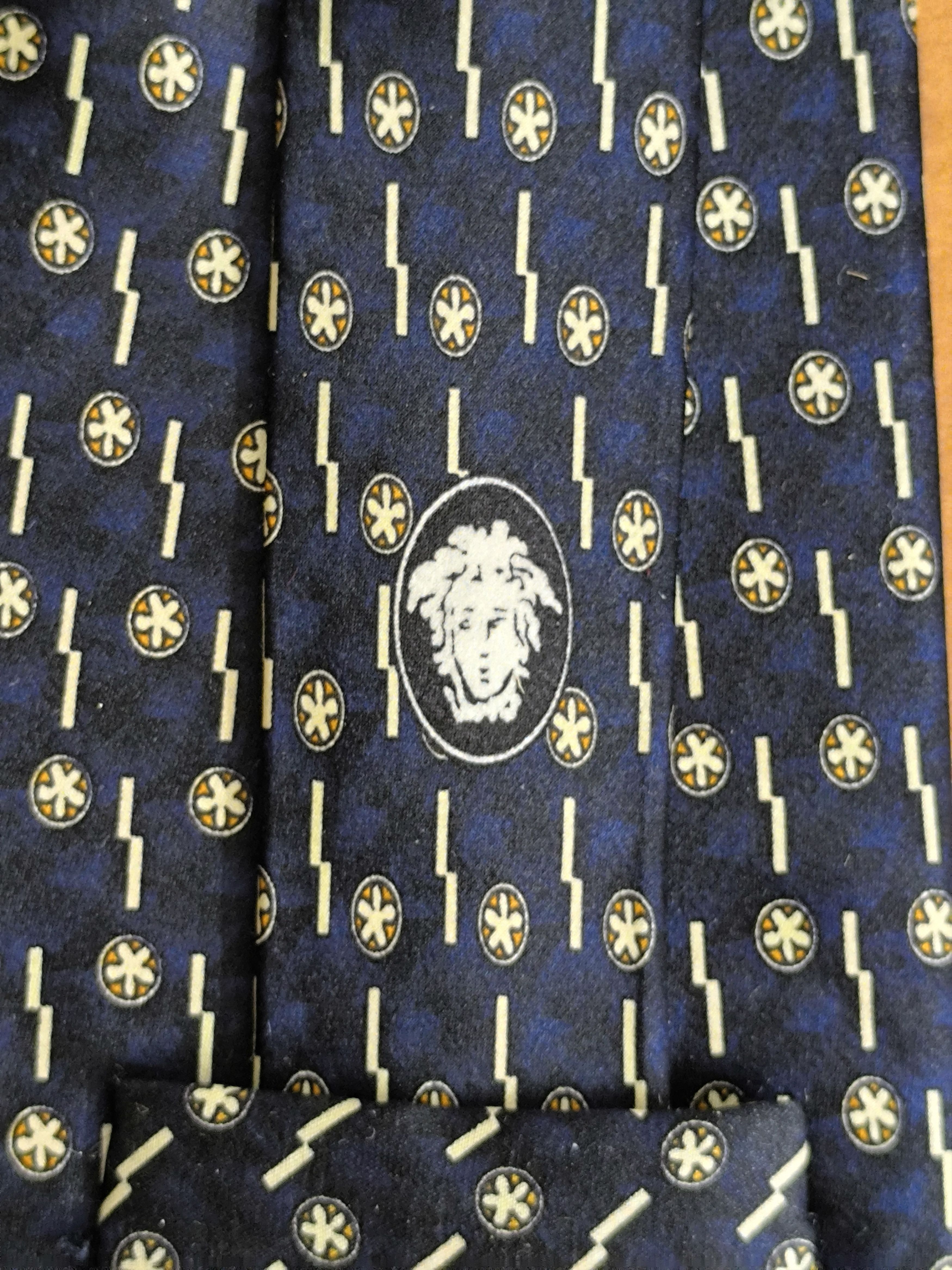 Versace Versace V2 Classic Men’s Silk Tie Blue Abstract Medusa Logo Size ONE SIZE - 9 Thumbnail