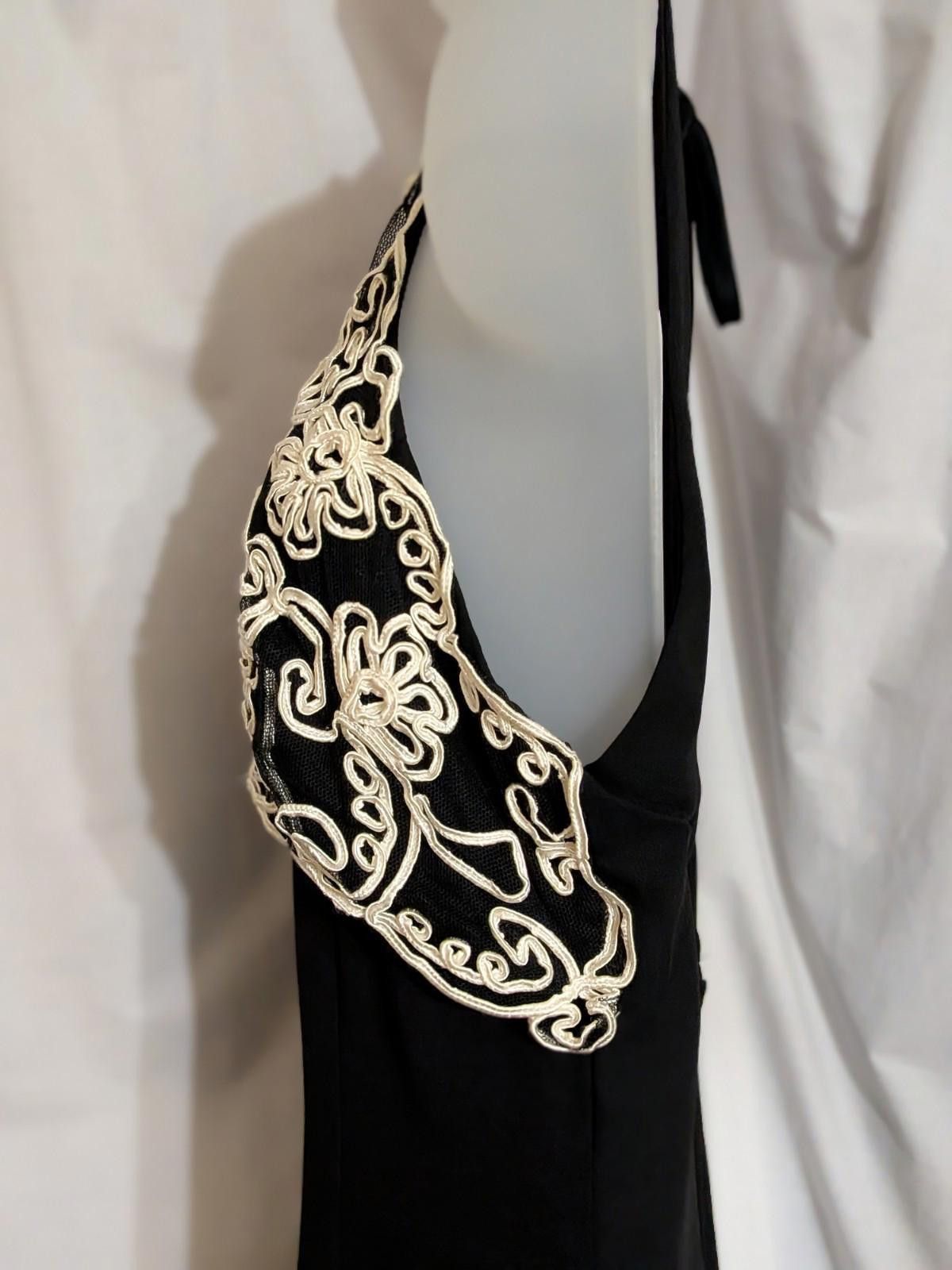 Designer VTG 90's Betsy & Adam Black Soutache Halter Maxi Slip Gown Size S / US 4 / IT 40 - 5 Thumbnail