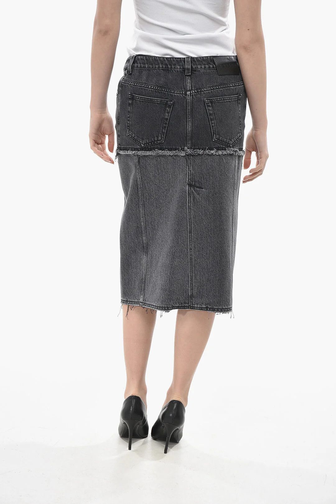 Alexander McQueen og1mm0426 Denim Midi Skirt in Black Size 27" / US 4 / IT 40 - 2 Thumbnail