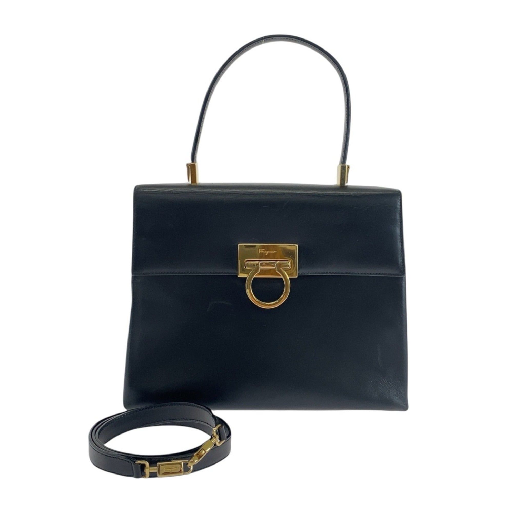 Salvatore Ferragamo Salvatore Ferragamo Vintage Gancini Black Leather Handbag/Shoulder Bag (2-way) for Women Size ONE SIZE - 1 Thumbnail