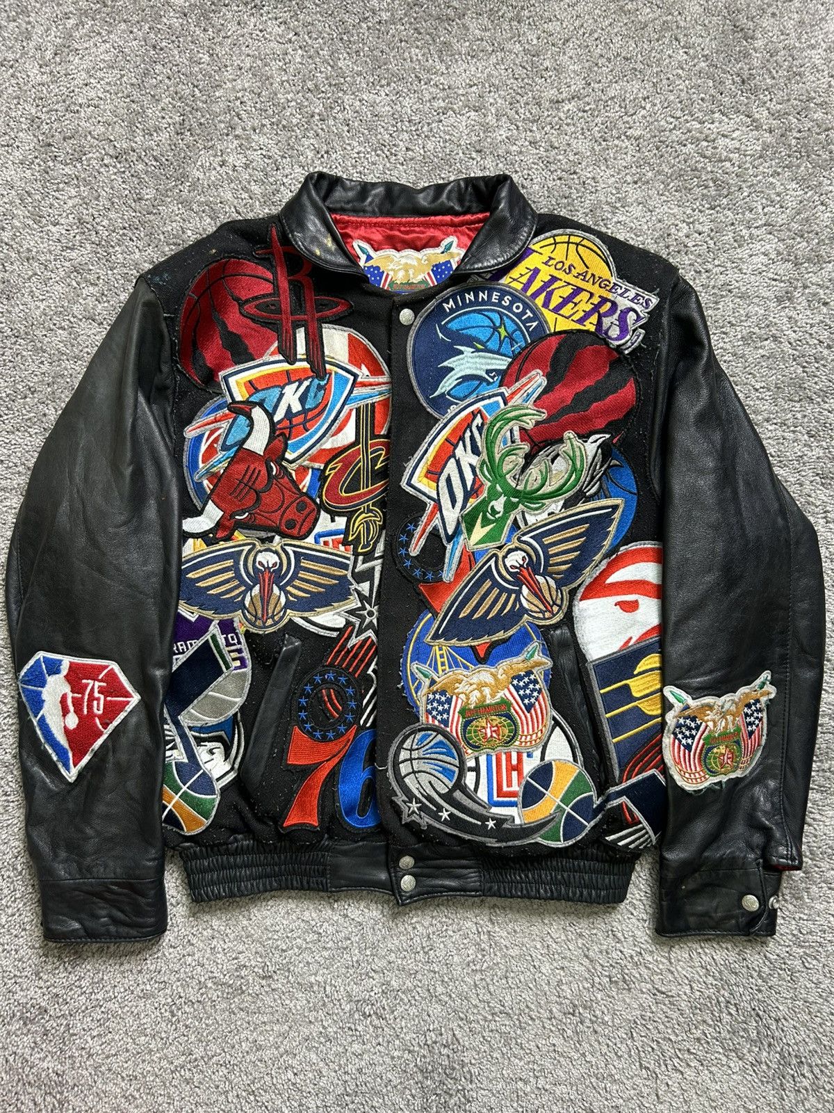 Jeff Hamilton Jeff Hamilton NBA Mega Patches Leather Wool Jacket AOP Rare Size US M / EU 48-50 / 2 - 2 Thumbnail