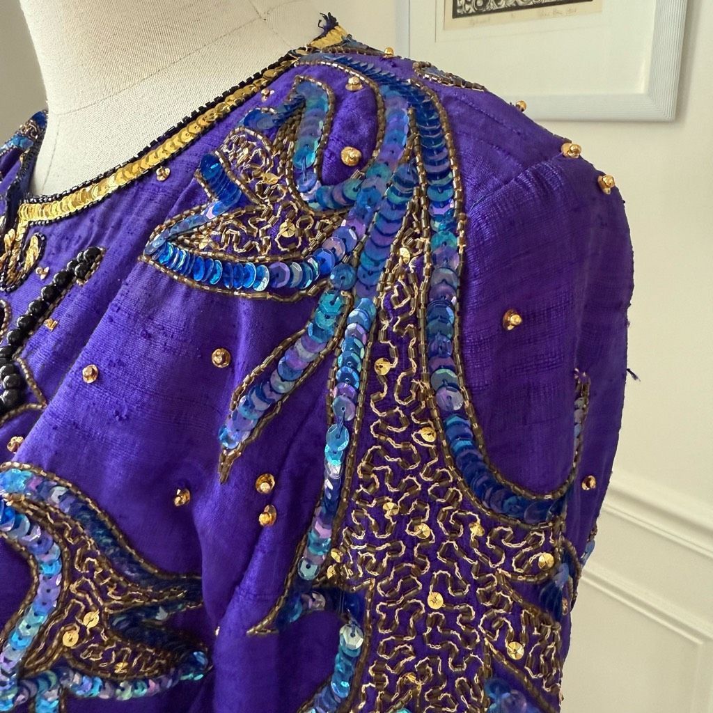 Vintage Vintage 80s Hudson’s Silk Purple Gold Bling Cropped Bolero J Size M / US 6-8 / IT 42-44 - 6 Thumbnail