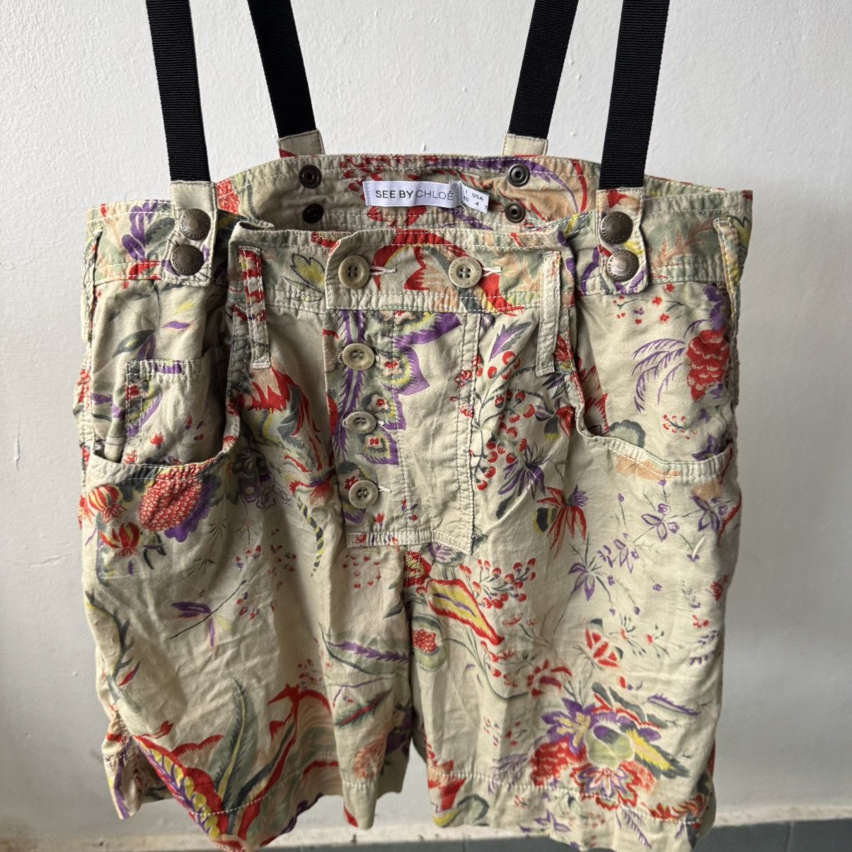 Other See by Chloé Floral Hawaii Pattern Shorts Suspenders Size 28" / US 6 / IT 42 - 3 Thumbnail
