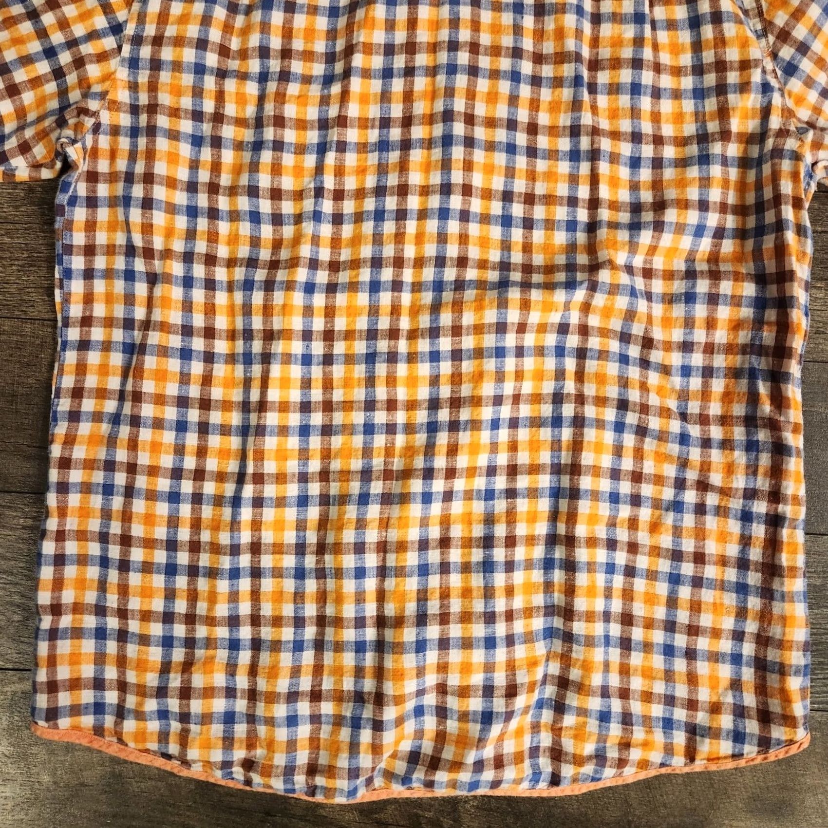 Vintage Bohio Shirt Mens XL Linen Short Sleeve Orange Blue Plaid Light Weight Beach Size US XL / EU 56 / 4 - 7 Thumbnail