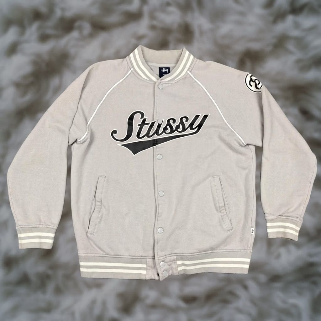 Logo 7 Stussy Jacket Mens Large Gray Fleece Varsity Snap Front Logo Pockets Striped Size US L / EU 52-54 / 3 - 1 Thumbnail
