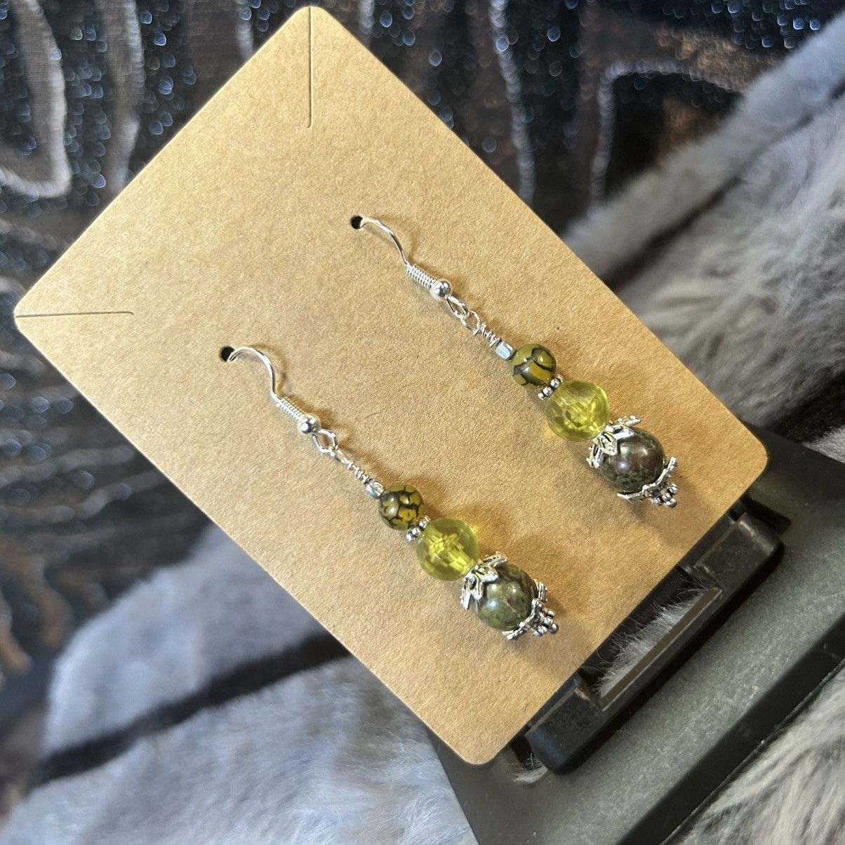 Handmade Handcrafted genuine blood stone dragon vein agate earrings Size ONE SIZE - 1 Thumbnail