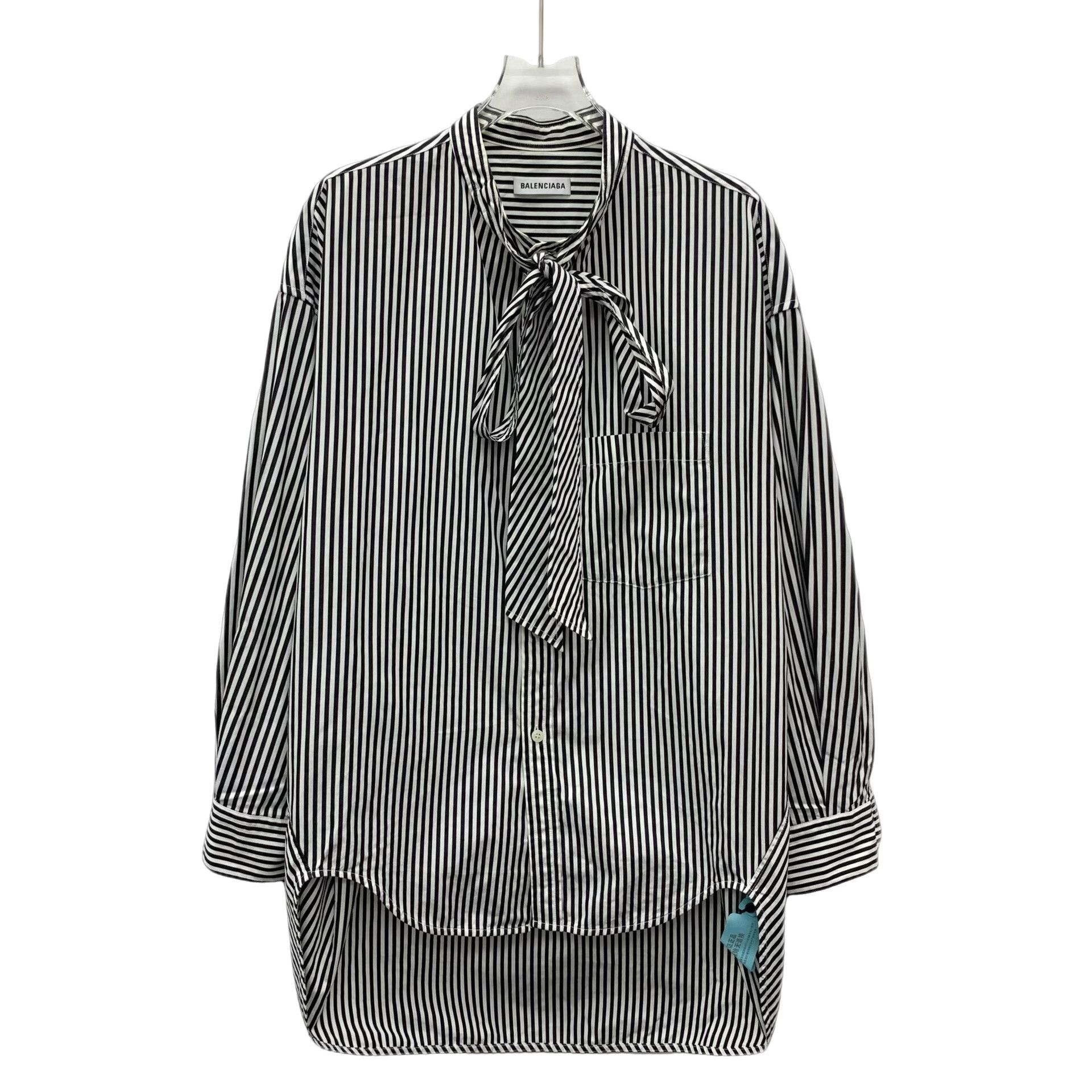 Balenciaga Balenciaga Striped Tie-Neck Logo Shirt 32 Size XXS / US 00 / IT 34 - 1 Thumbnail