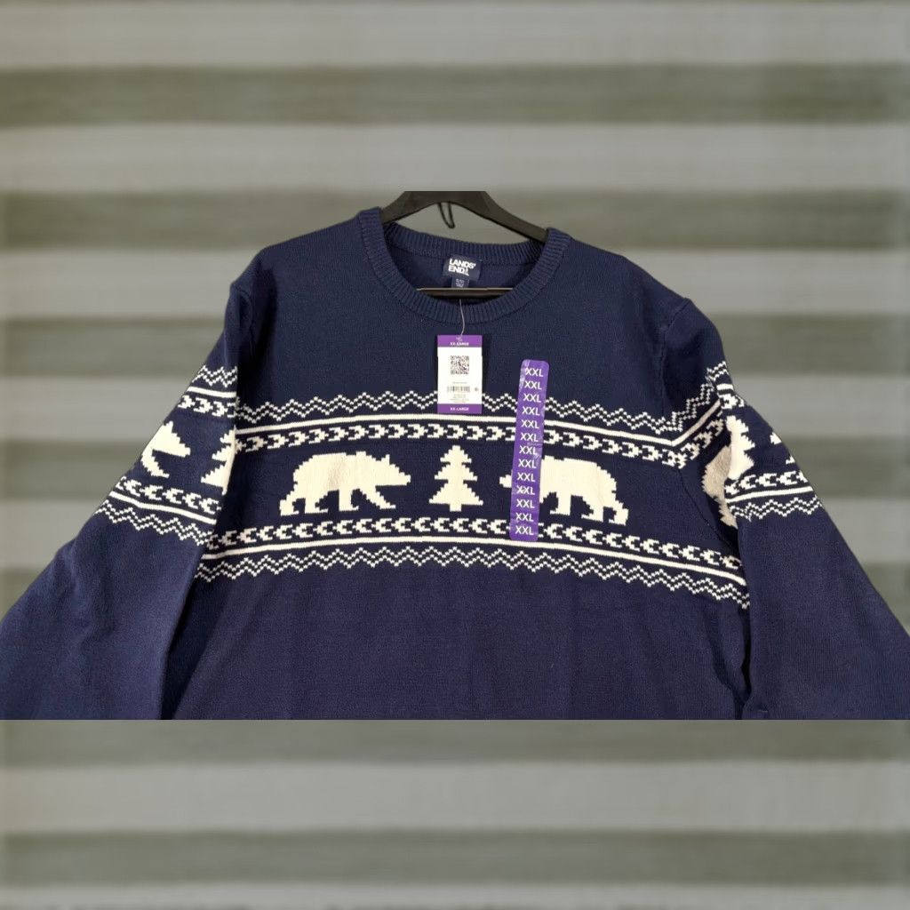 Lands' End Lands' End Sweater Mens 2XL Blue Fair Isle Stretch Polar Bear Pullover Crew Neck NWT Holiday Long Sleeve Christmas Winter Casual Mens Size US XXL / EU 58 / 5 - 1 Thumbnail