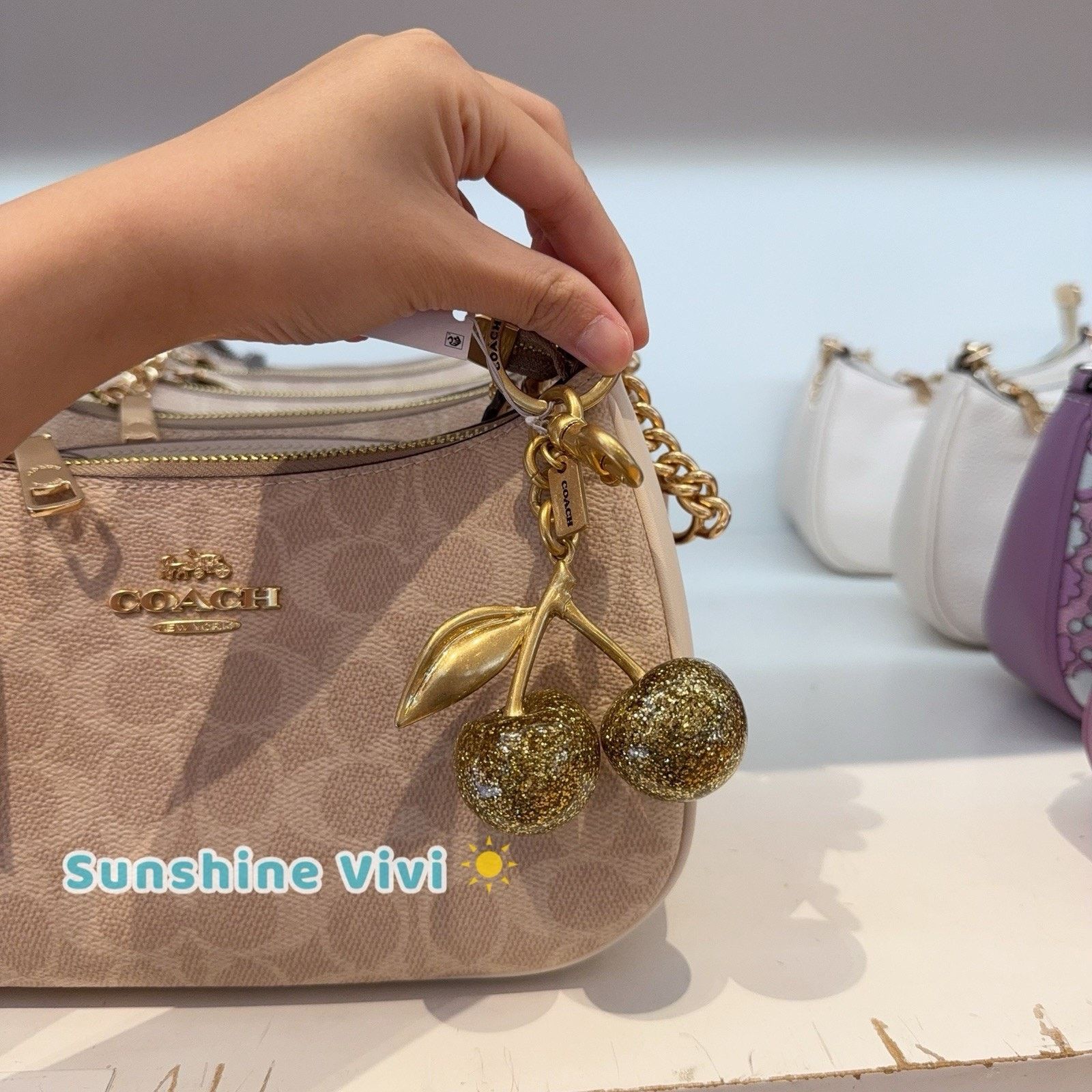 Coach NWT COACH Cherry GOLD SPARKLE Keychain Bag Charm 77840 Size ONE SIZE - 5 Thumbnail