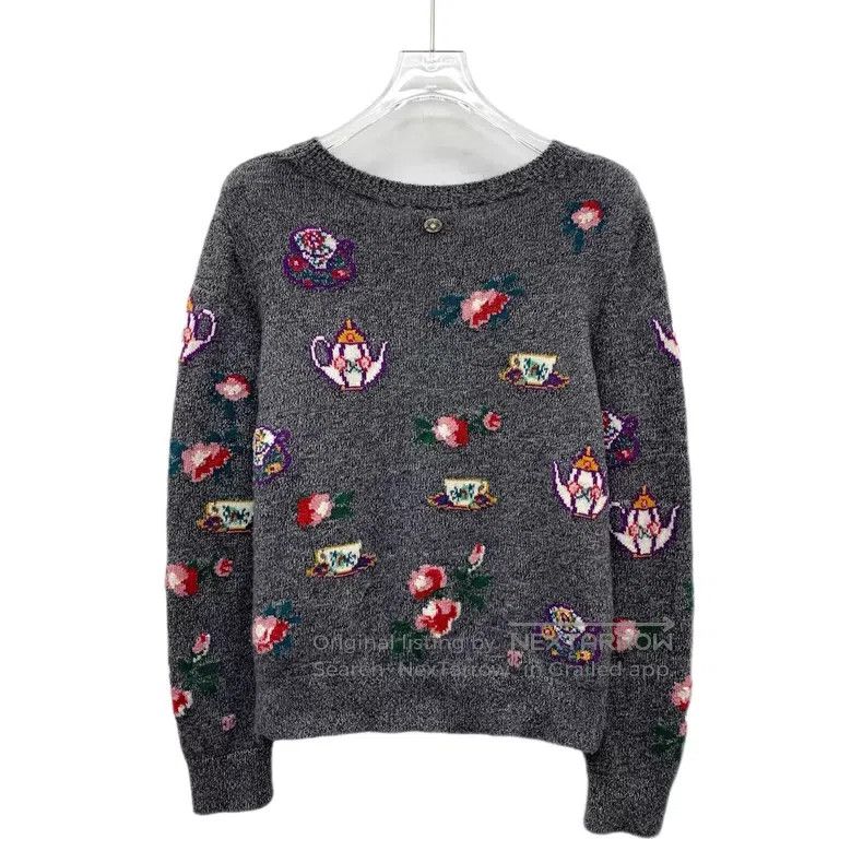 Chanel Chanel 24 dark gray cashmere round-neck long-sleeved knitt Size S / US 4 / IT 40 - 2 Thumbnail