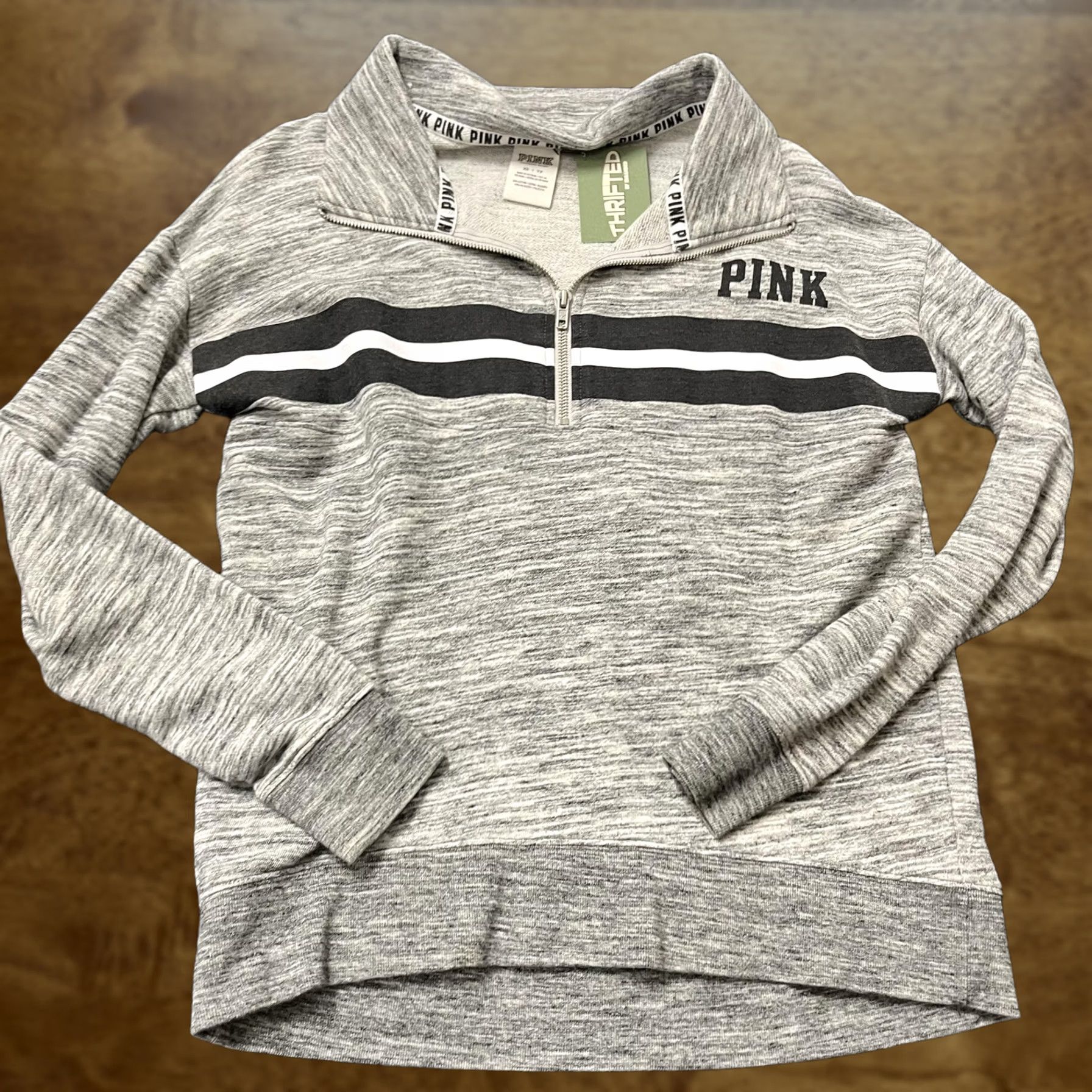Pinko PINK Victoria's Secret Sweatshirt Womens XS Gray Striped 1/4 Zip Pullover Pullover Mock Neck Sweatshirt Women XS Gray Striped Size XS / US 0-2 / IT 36-38 - 1 Thumbnail