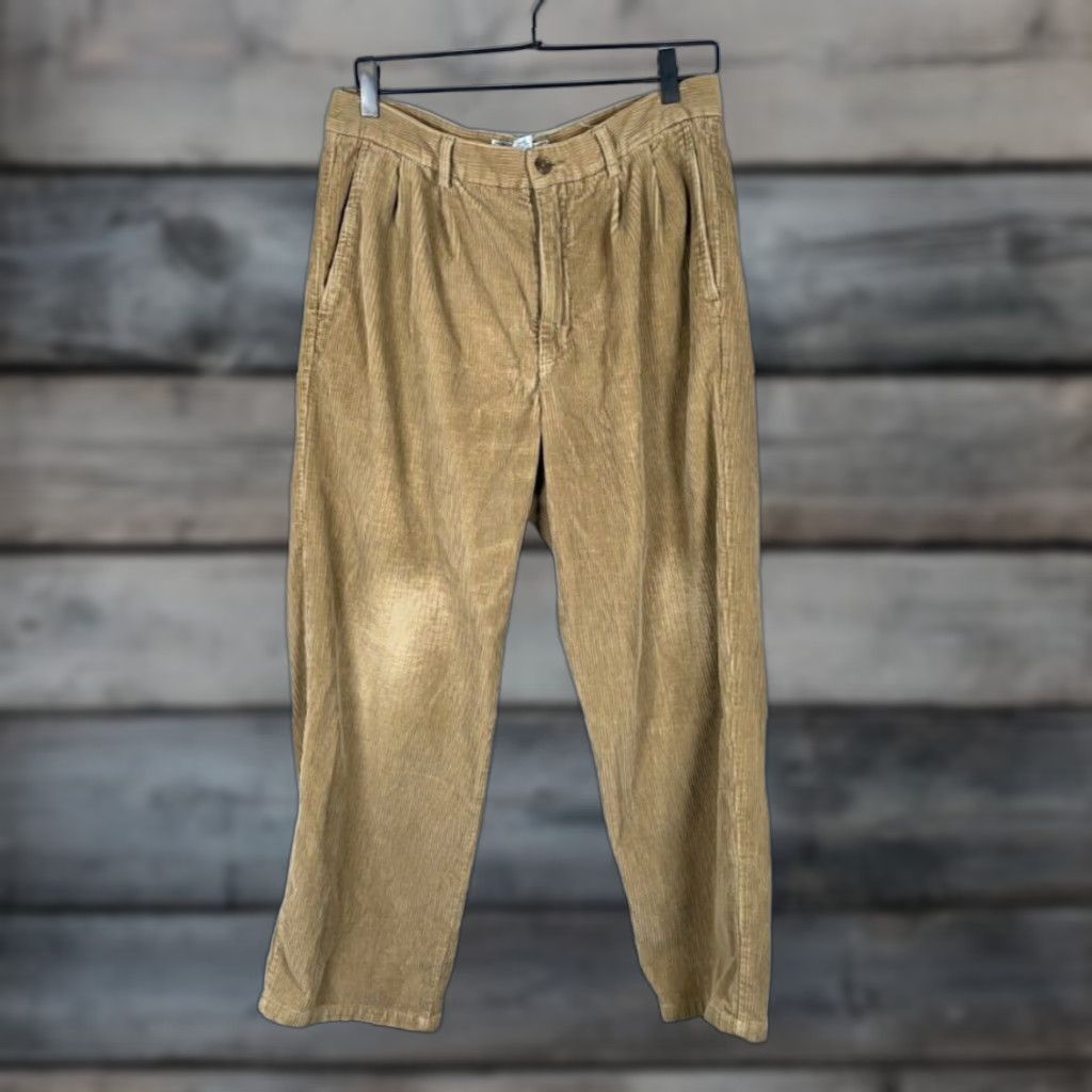 Vintage VTG Vintage Corduroy Pleated Pants - Men’s 32 x 28 - Brown Baggy/Relaxed Fit Chino Style 90s Hipster Retro Bags ZIP Fly Mens 32/28 tag Size US 32 / EU 48 - 1 Thumbnail