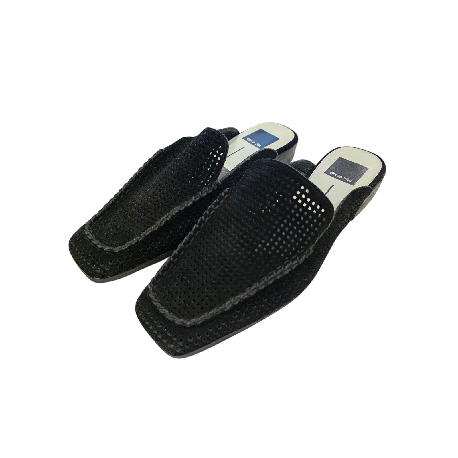 Dolce Vita Dolce Vita Black Suede Perforated Mule Loafers Square Toe Size US 7.5 / IT 37.5 - 3 Thumbnail