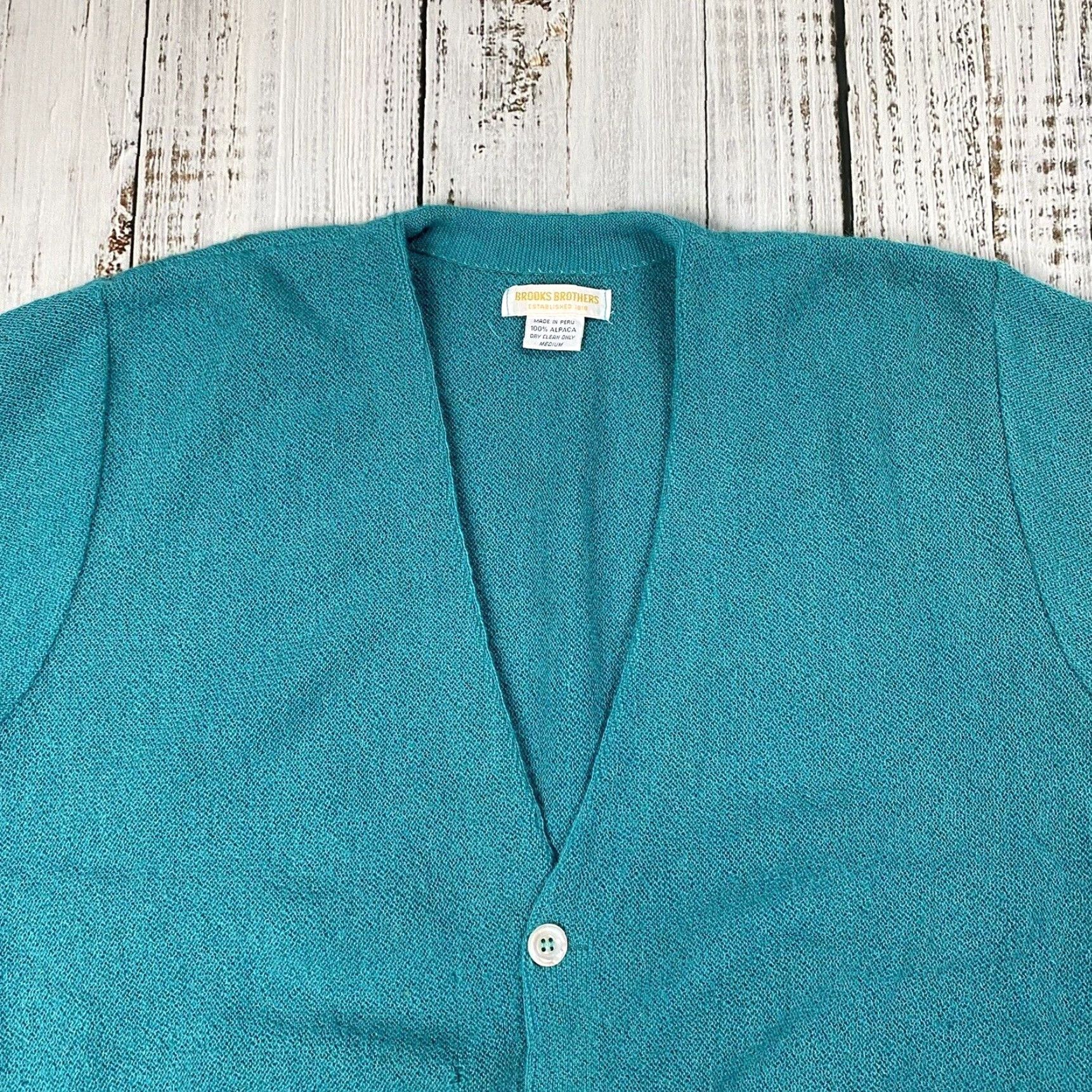 Brooks Brothers VINTAGE Brooks Brothers Cardigan Men's 100% Alpaca Teal Blue Crew Neck Medium Button Front Peru Knit Wool Solid 90s/Peruvian Alpaca Mens Size US M / EU 48-50 / 2 - 2 Thumbnail