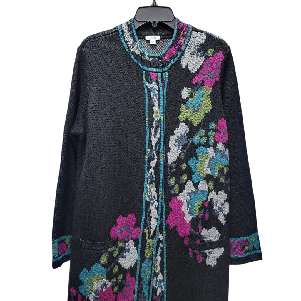 J. Jill J.JILL Women's Black Floral Boho Cardigan Jacket Medium Size M / US 6-8 / IT 42-44 - 5 Thumbnail