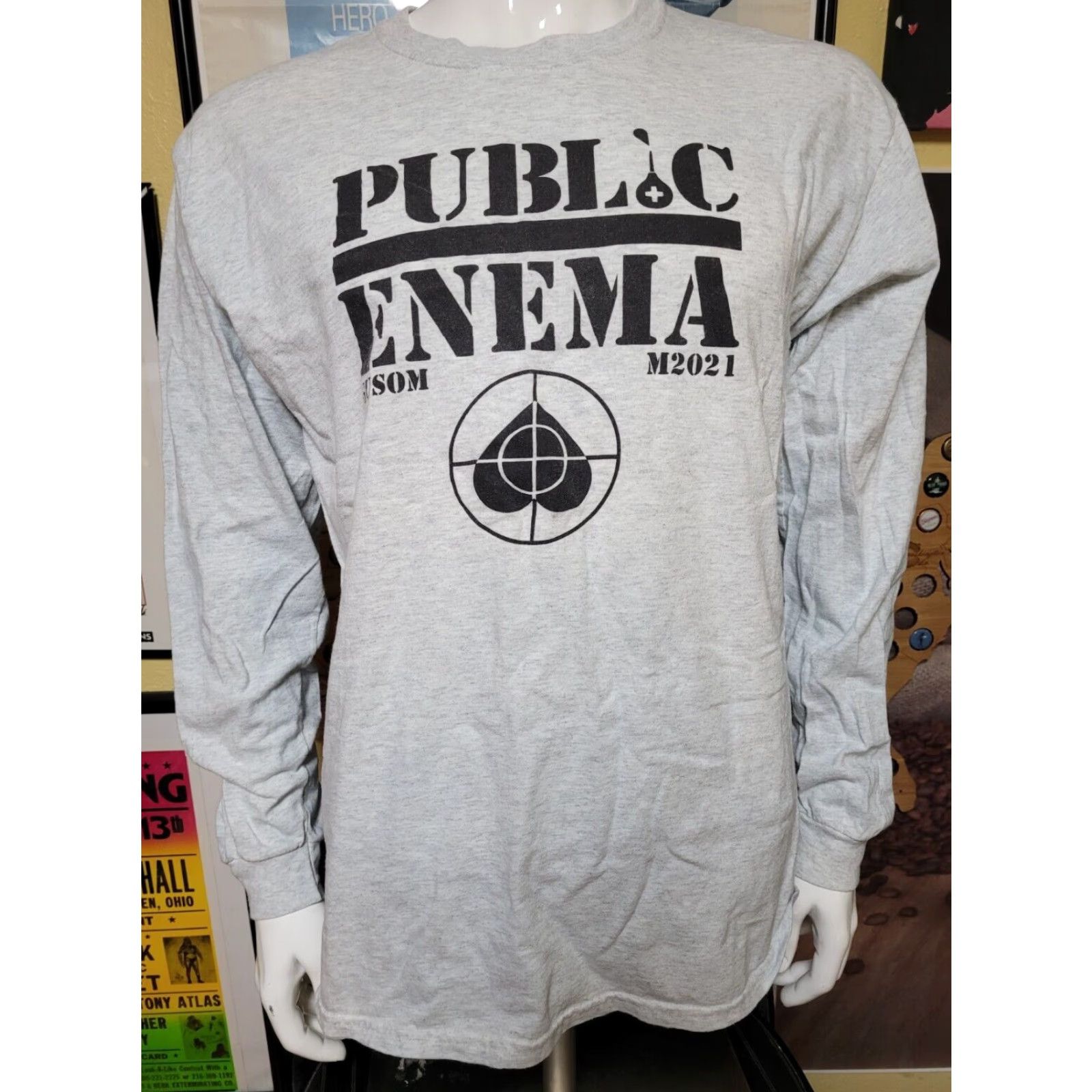 Gildan Gildan Funny PUBLIC ENEMA Parody Long Sleeve T Shirt Gray L Mens Graphic Tee Size US L / EU 52-54 / 3 - 2 Thumbnail