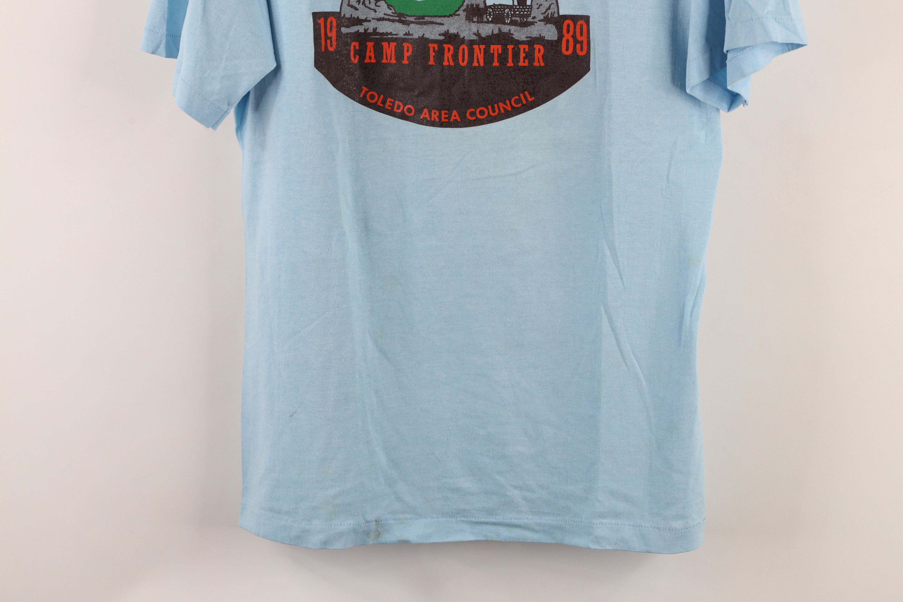 Vintage Vintage 80s Camp Frontier Short Sleeve T-Shirt Blue USA Size US L / EU 52-54 / 3 - 3 Thumbnail