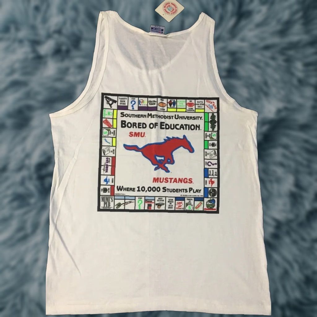 Vintage VINTAGE SMU 90s Bored Of Education Monopoly Tank Top XL White Single Stitch Shirt Mens University College Humor Theme Graphic Tee Size US XL / EU 56 / 4 - 1 Thumbnail