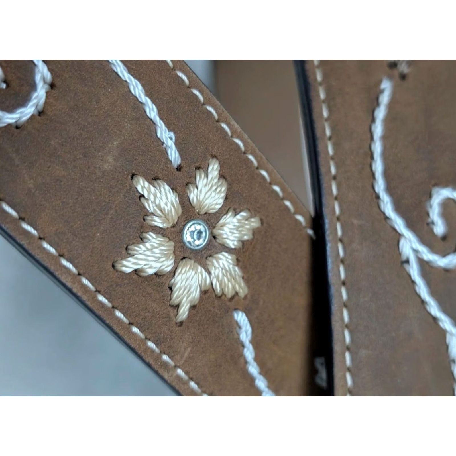 Vintage VINTAGE Nocona belt western buckle belt 38 brown leather embroidered rhinestone crocodile pattern Unisex Adults Belt Men Women Size 38 - 2 Thumbnail