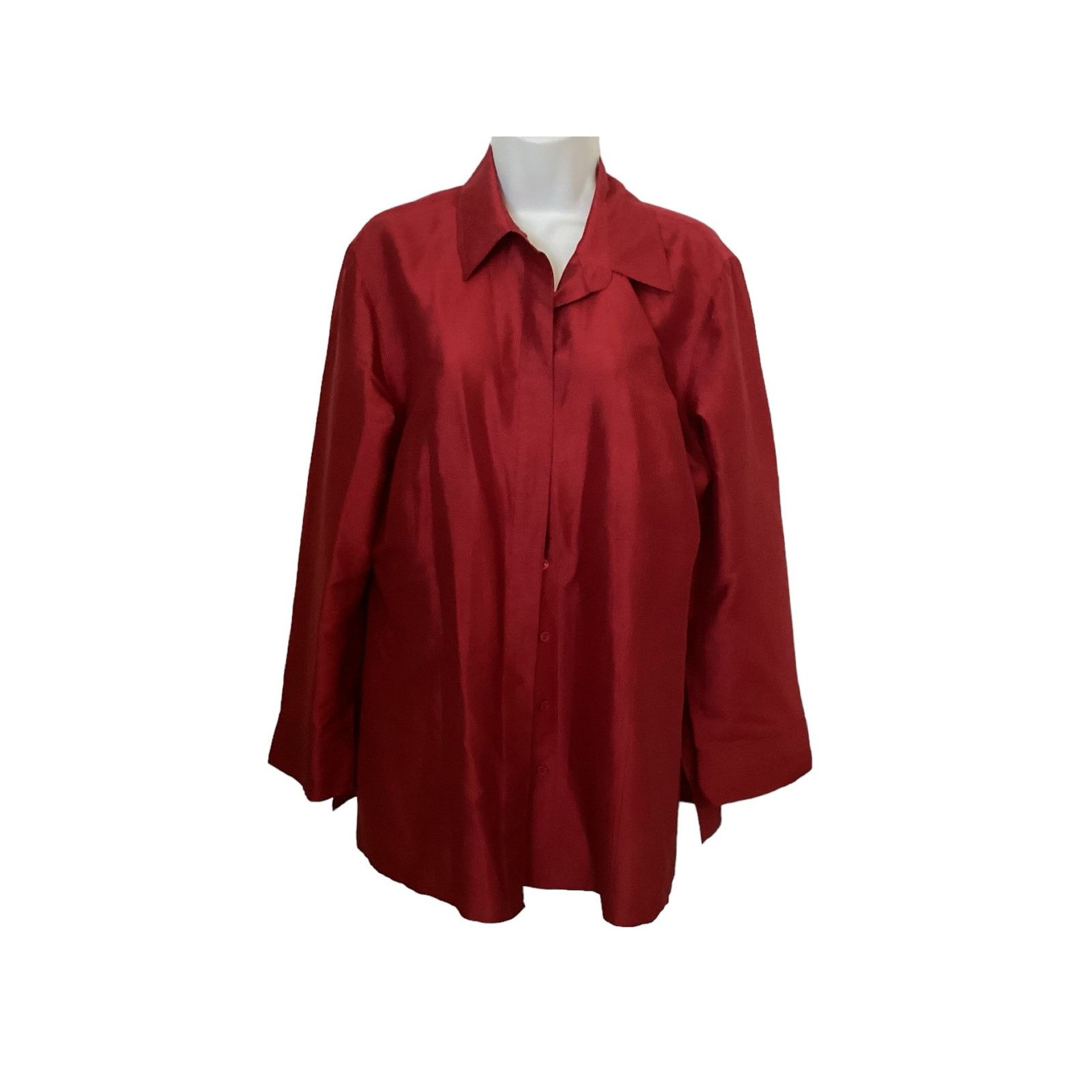 Chicos Chico's Hidden Button Down Red Silk Blouse LS 12-14 (2)L Size XL / US 12-14 / IT 48-50 - 1 Thumbnail