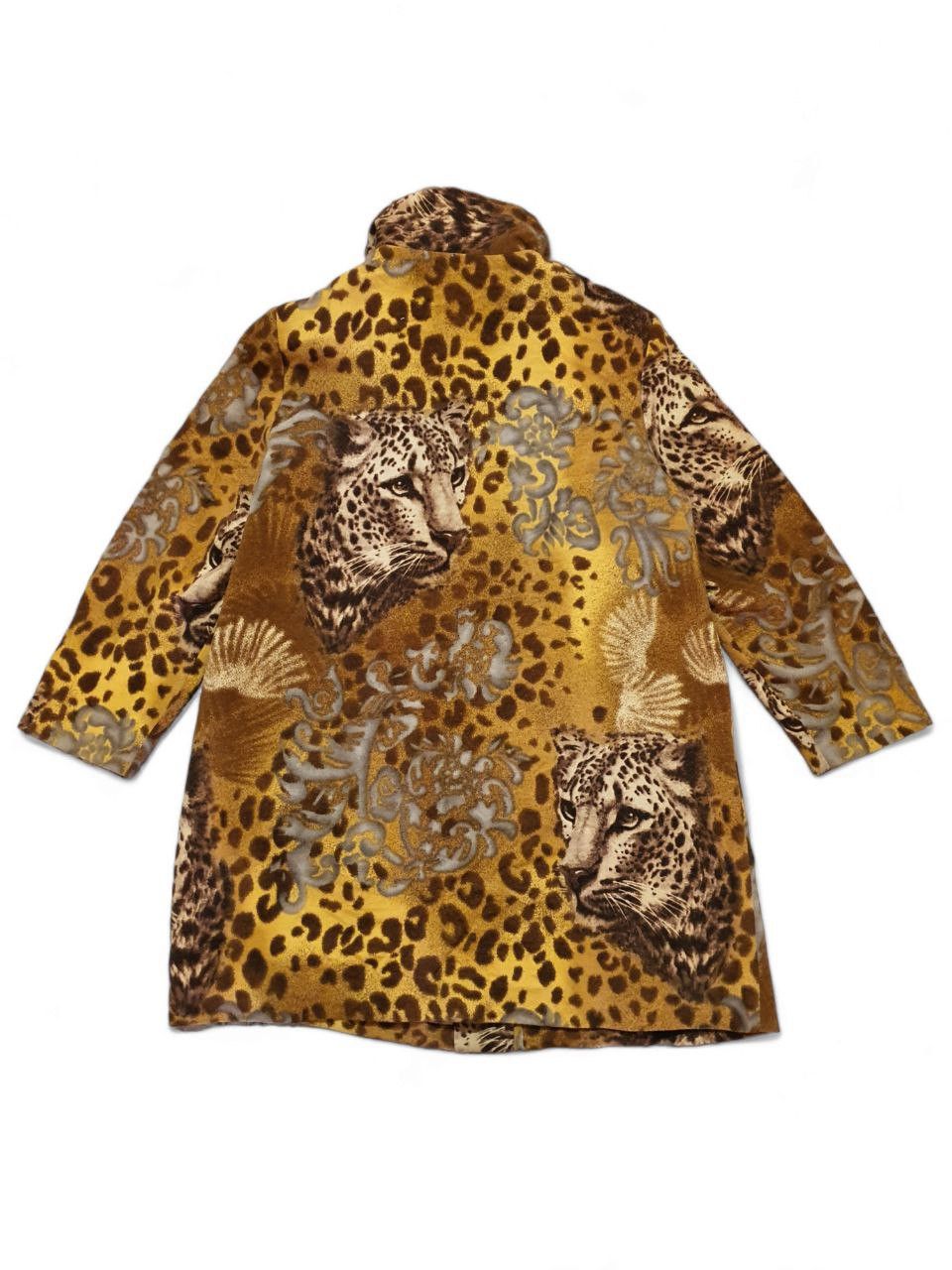 Vintage vintage 90s leopard print faux fur collar coat Size L / US 10 / IT 46 - 1 Thumbnail