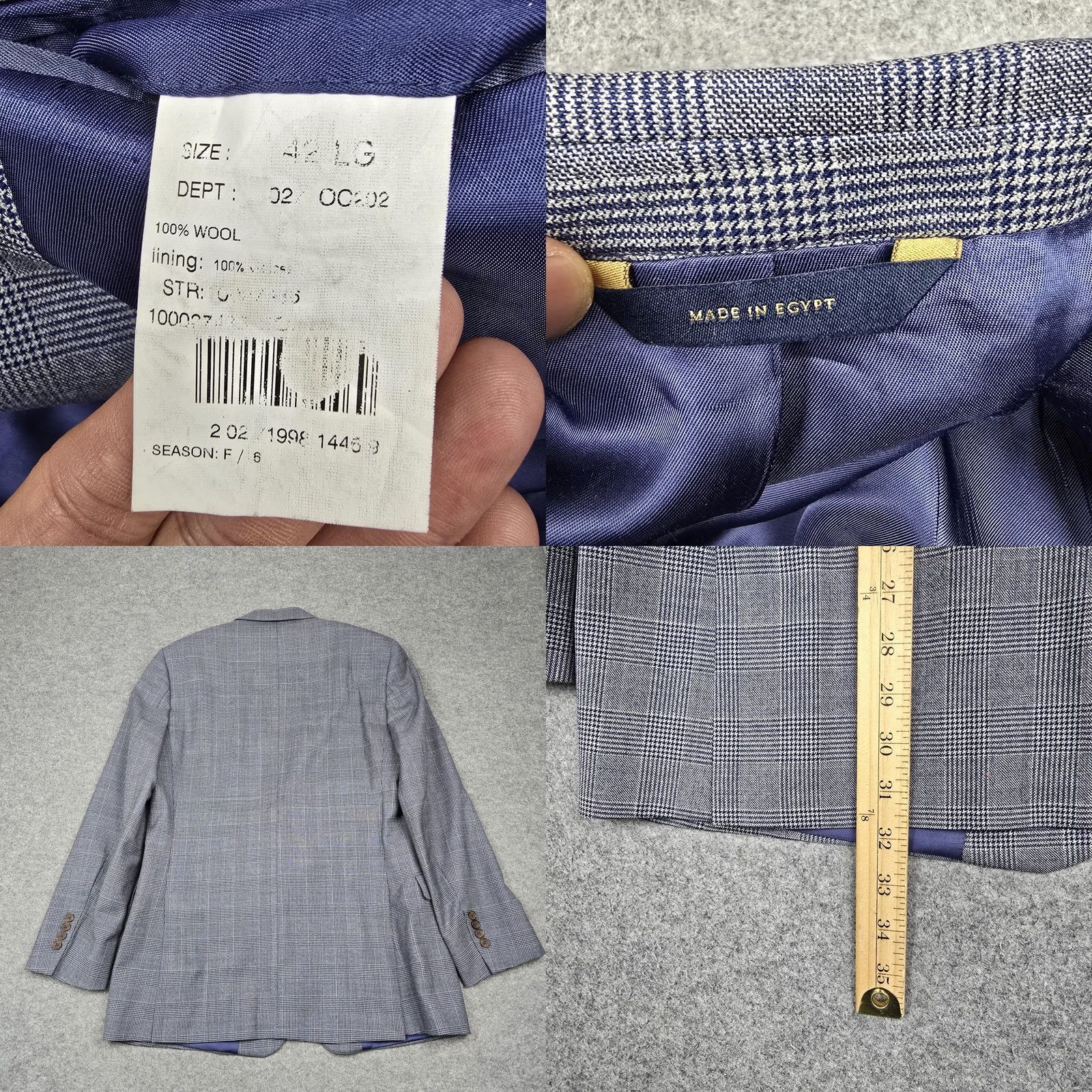 Brooks Brothers Brooks Brothers Mens Gray Wool Check Fitzgerald Fit Sport Coat Jacket 42L Size US XS / EU 42 / 0 - 8 Thumbnail