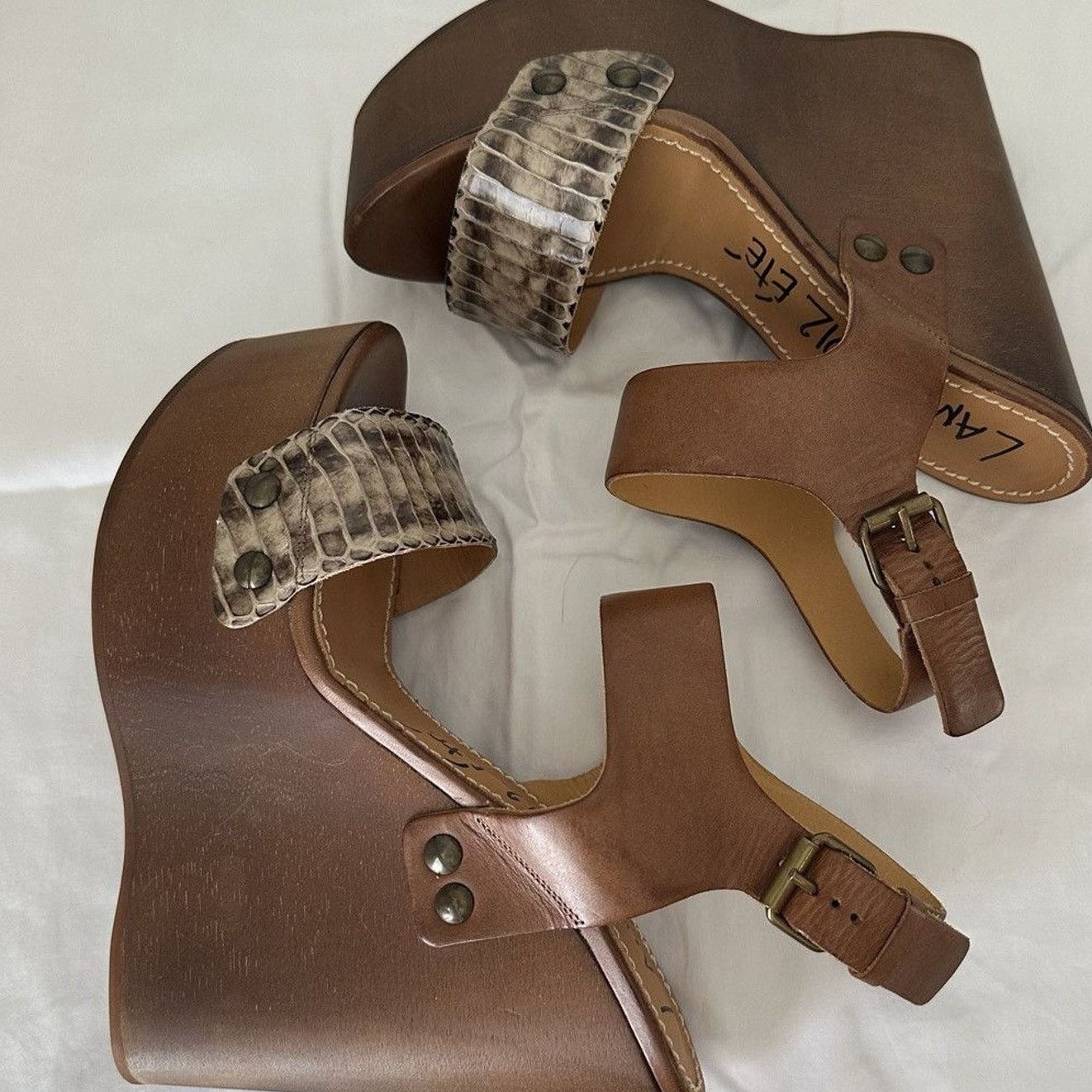 Lanvin seen on Jessica Simpson Watersnake Wooden Wedge Sandal EU 39 Size US 8 / IT 38 - 4 Thumbnail