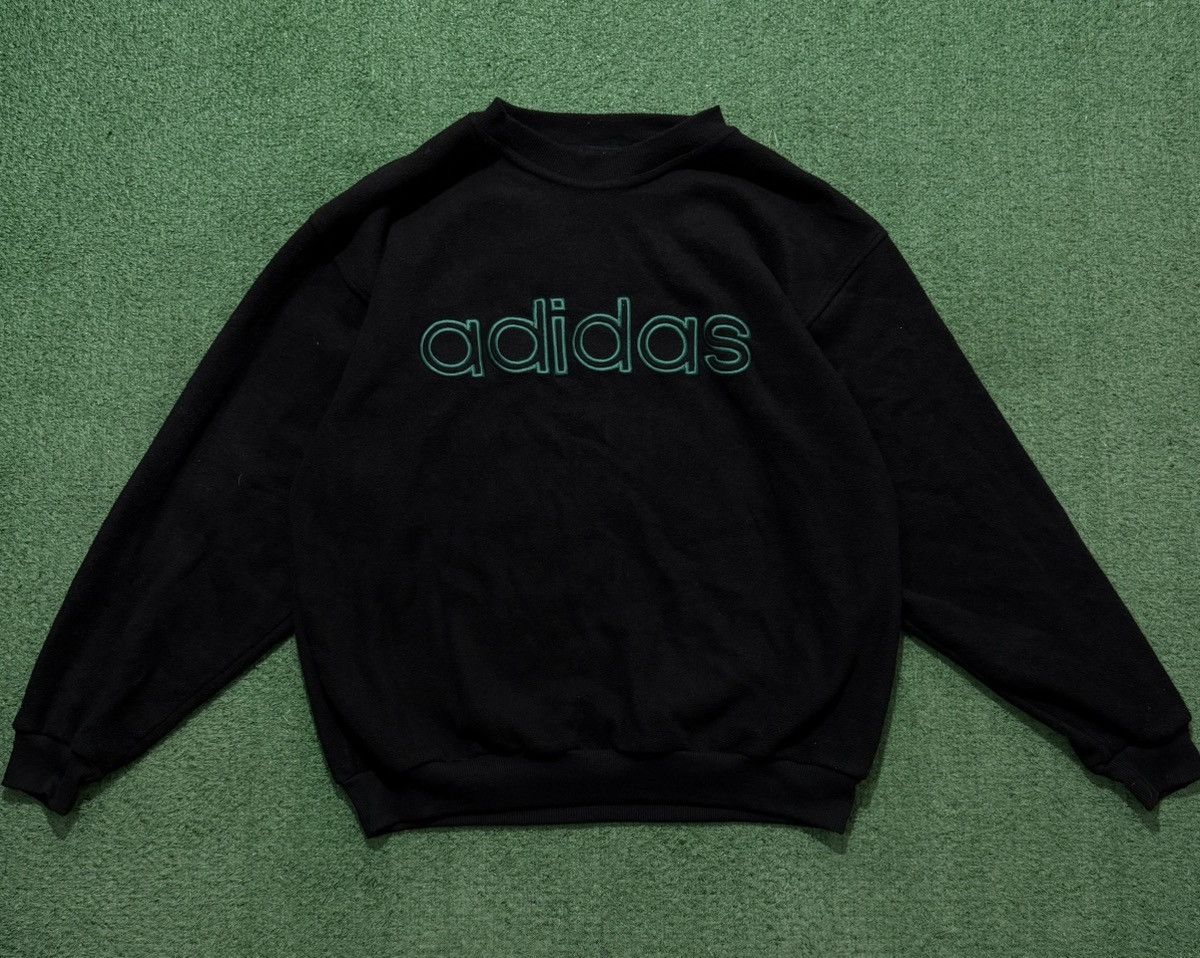 Adidas Adidas Fleece Crewneck Vintage 80s Black Size US L / EU 52-54 / 3 - 1 Thumbnail