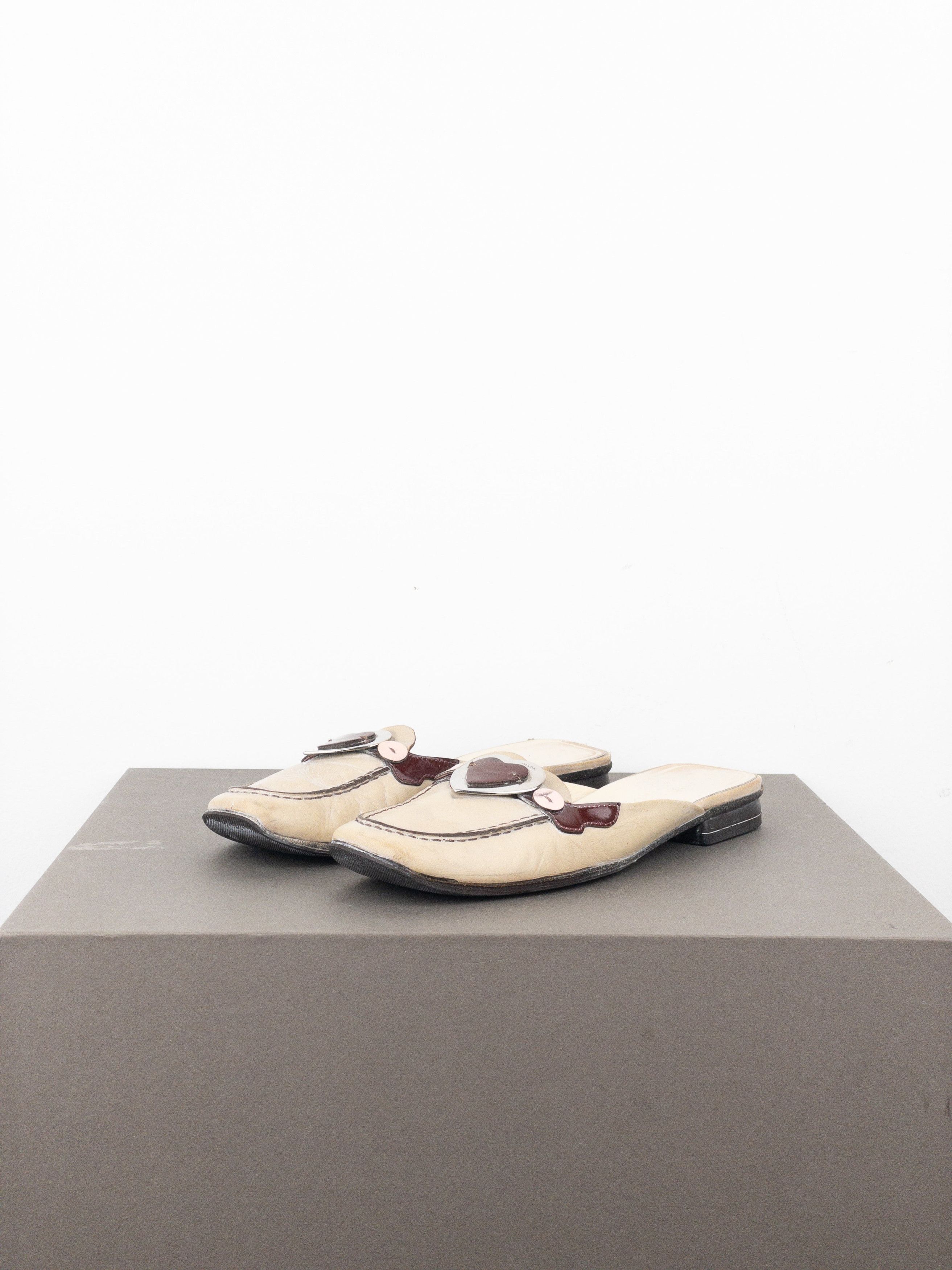 Prada SS00 Square Toe Metal Heart Mules Size US 7 / IT 37 - 1 Thumbnail