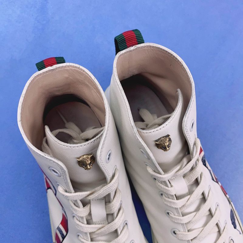 Gucci Gucci White High-Top Sneakers with Snake Design - Size US 8 / EU 41 - 9 Thumbnail