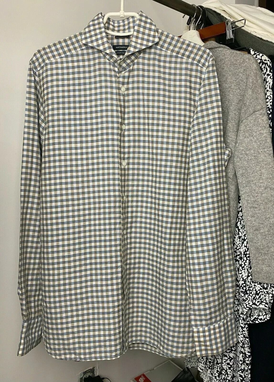 Suitsupply Suitsupply Men's Cutaway Collar Gingham Check Shirt Two Ply Size US L / EU 52-54 / 3 - 1 Thumbnail