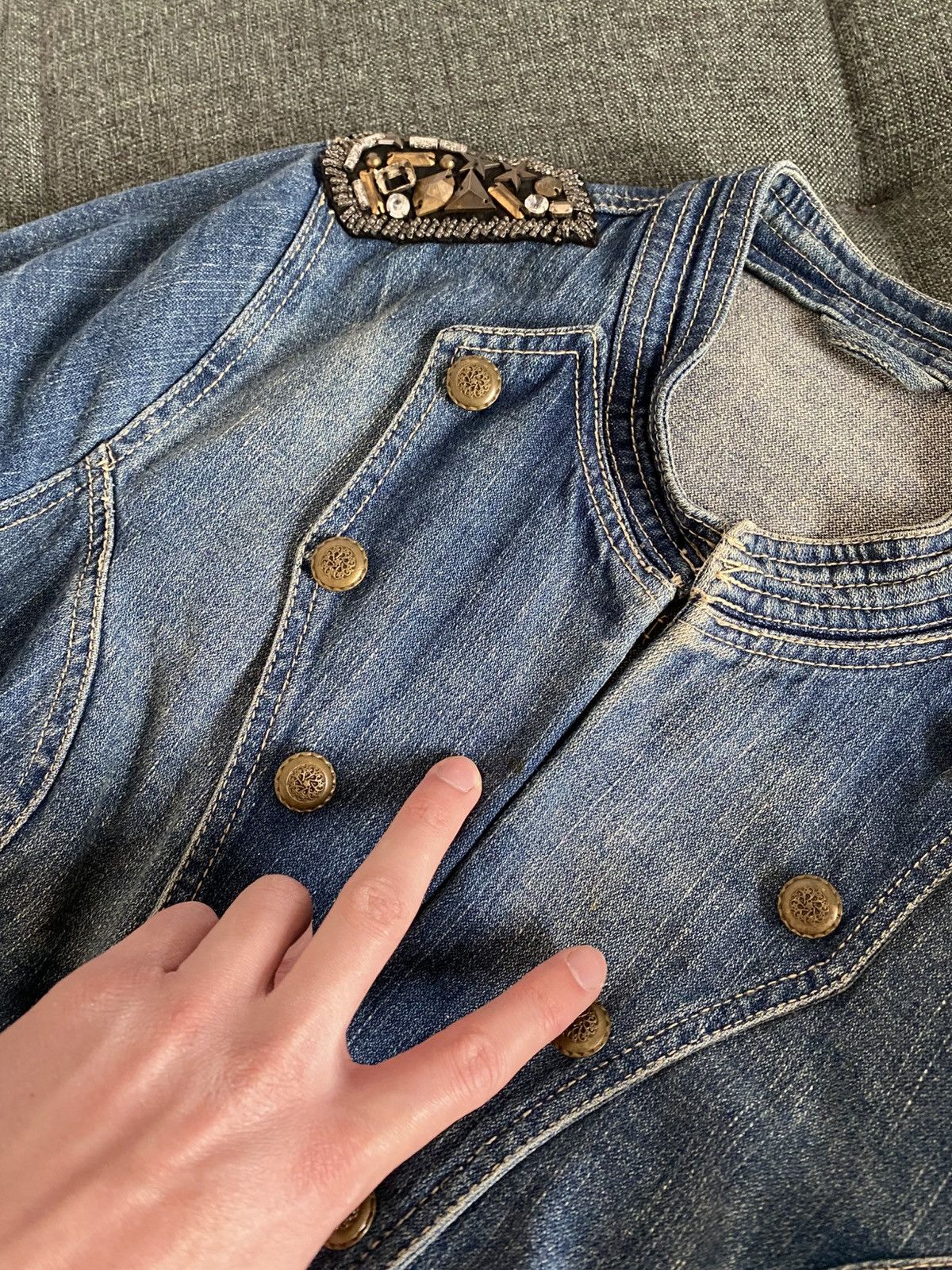 If Six Was Nine Vintage Denim Military Napoleon Jacket Faded Washed Japanese Size L / US 10 / IT 46 - 5 Thumbnail