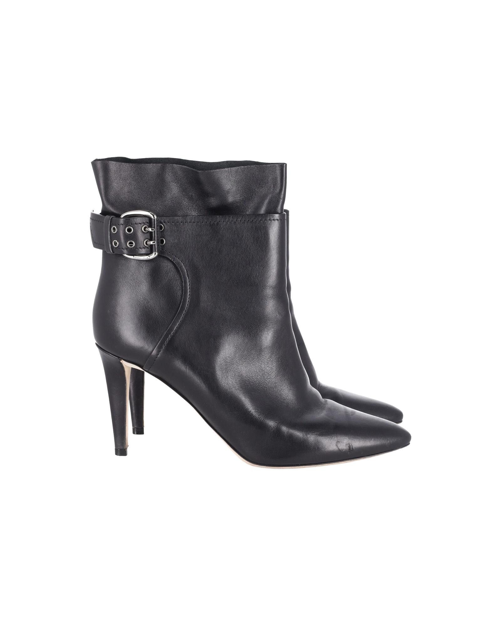 image of Jimmy Choo Sleek Black Leather Ankle Boots With Delicate Side Buckle - Good Condition, Women's (Siz
