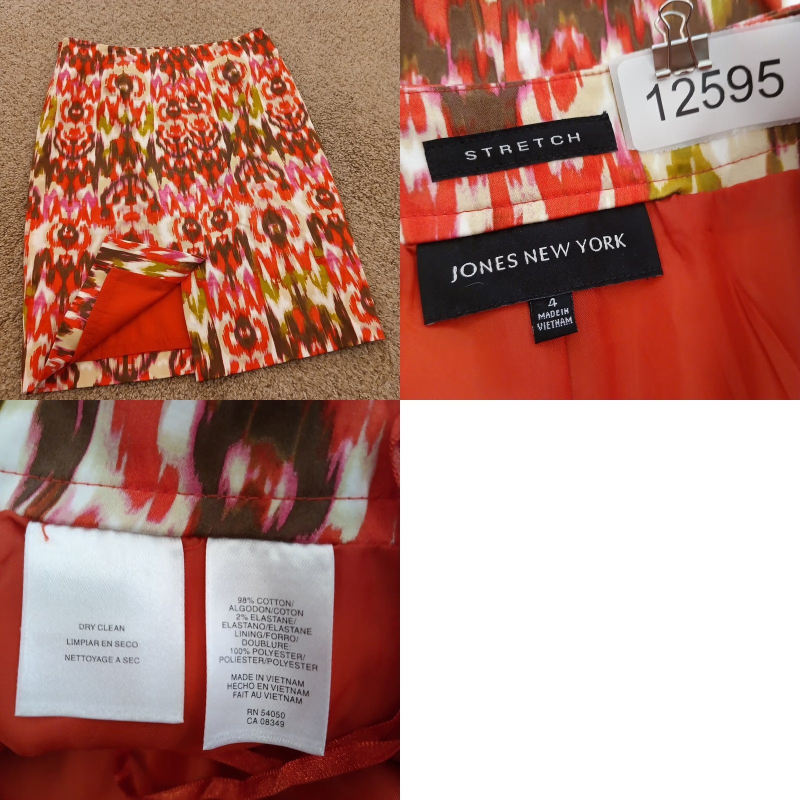 Jones New York Jones New York Skirt Pencil Regular Size 4 Orange Knee Length Lined Slit Geometry Geometric Cotton Blend Dry Clean Only Womens Size 27" / US 4 / IT 40 - 8 Thumbnail
