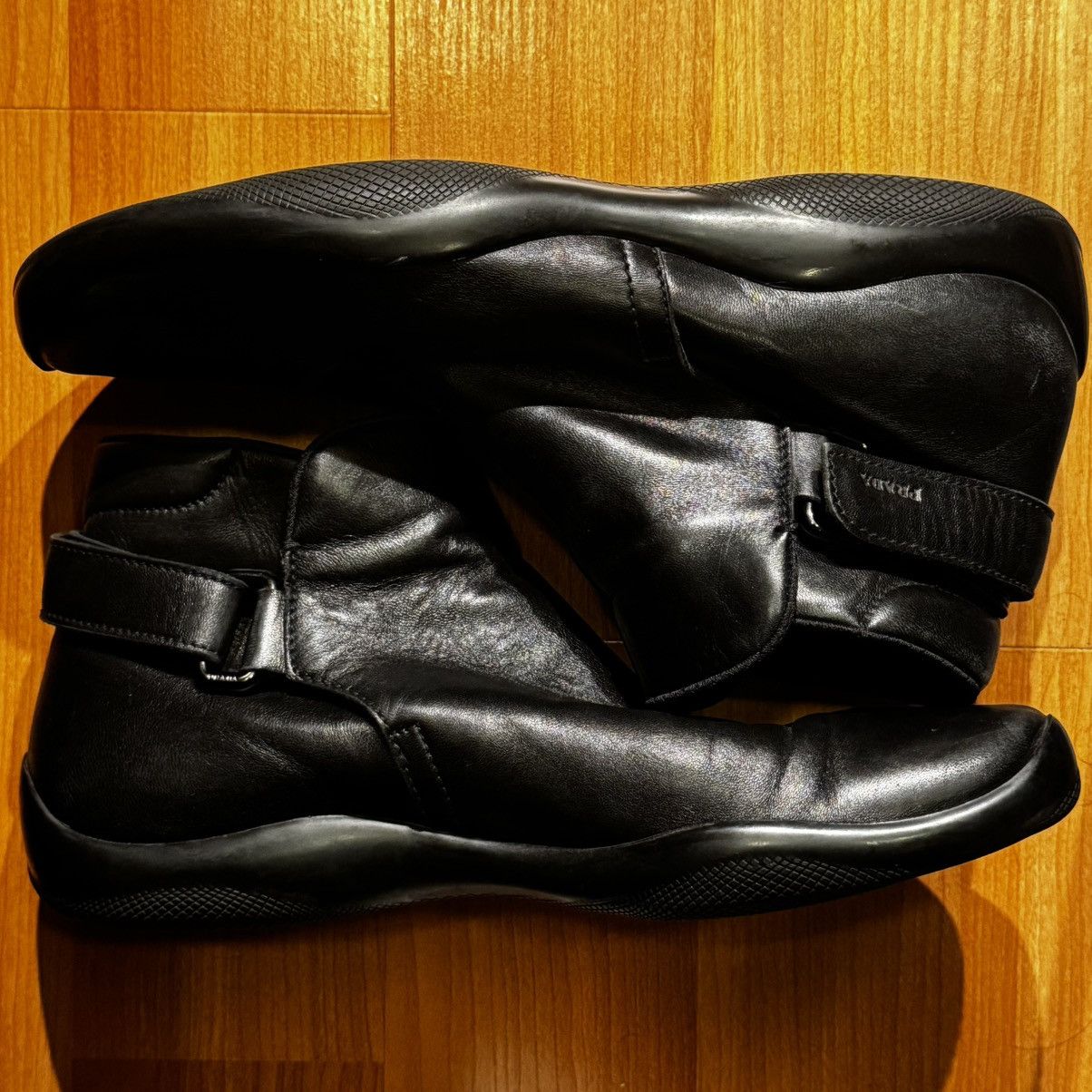 Prada Sport Black leather high top sneakers