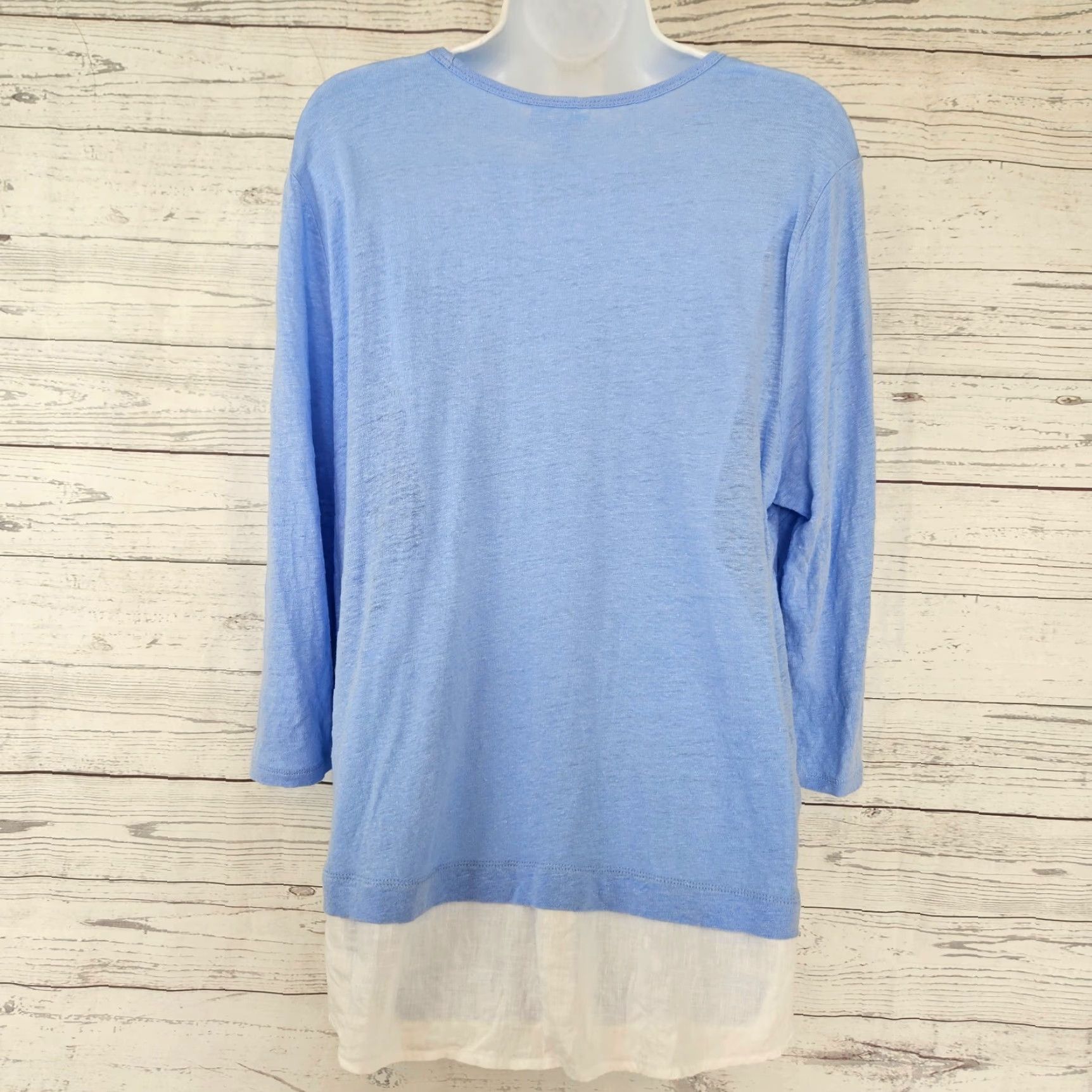 J. Jill J Jill Love Linen Womens Top L Blue 3/4 Sleeve Blouse Shirt Womens LS Large Linen Love Size L / US 10 / IT 46 - 4 Thumbnail