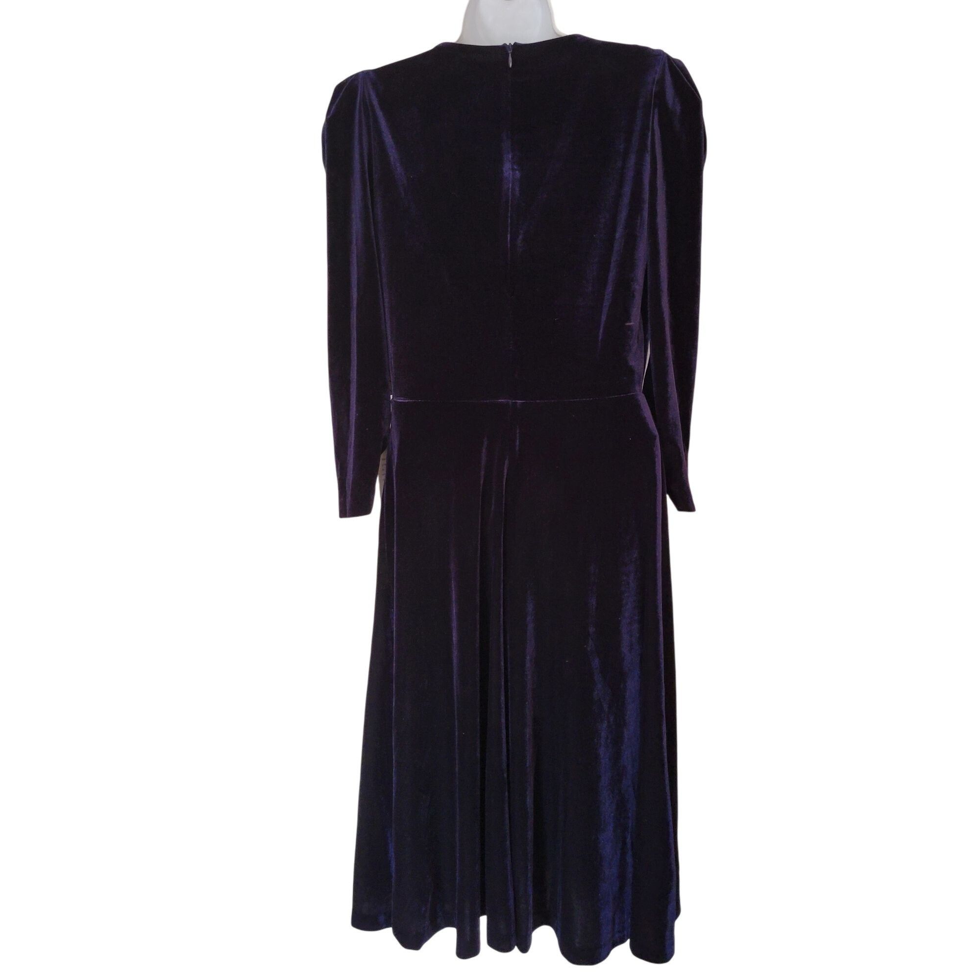 Anthropologie NEW Eliza J Navy Blue Velvet Long Sleeve Midi Dress 8 V Neck Size M / US 6-8 / IT 42-44 - 6 Thumbnail