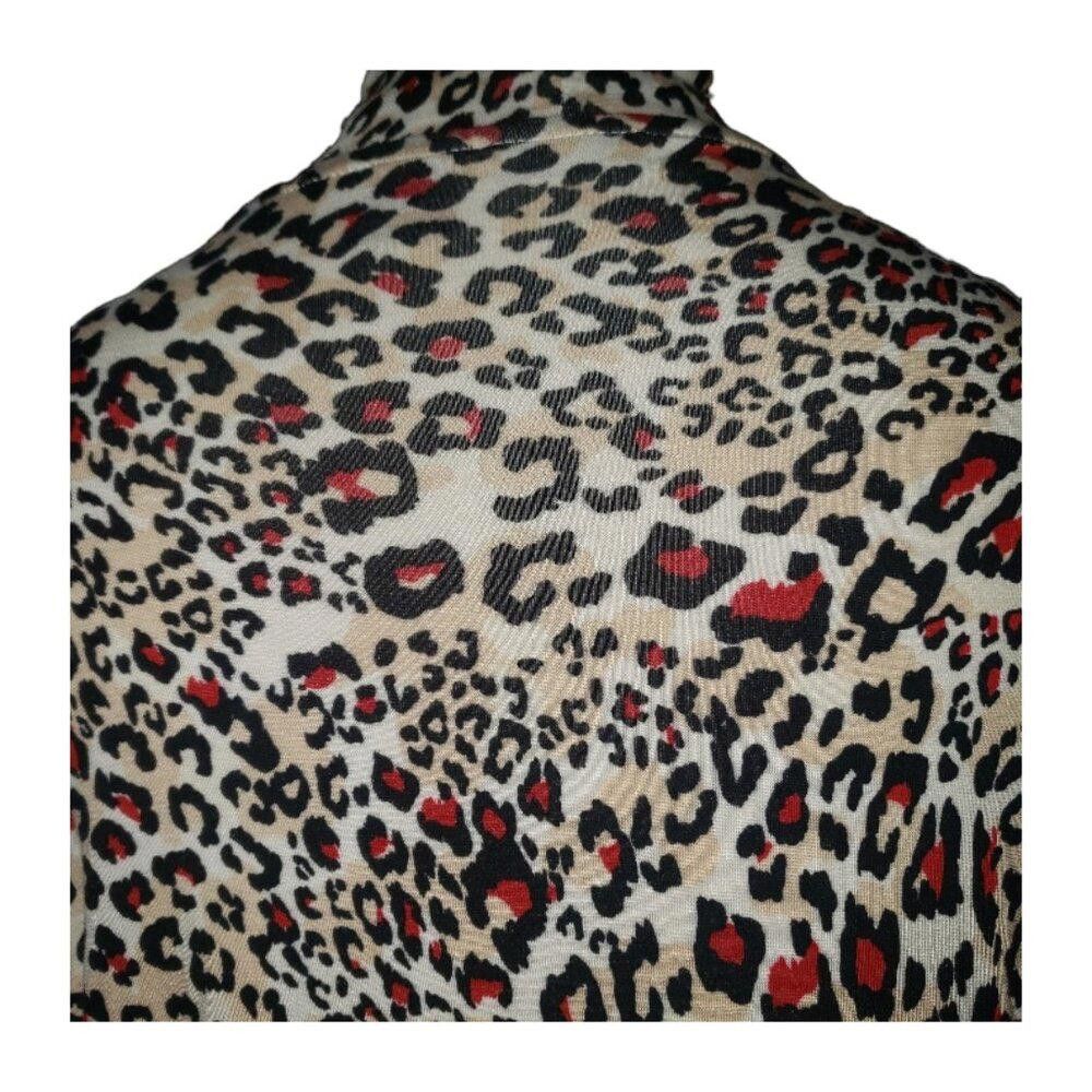 Elie Tahari CT1677 Tahari Red & Black Animal Print Mock Neck Top L Size L / US 10 / IT 46 - 3 Thumbnail