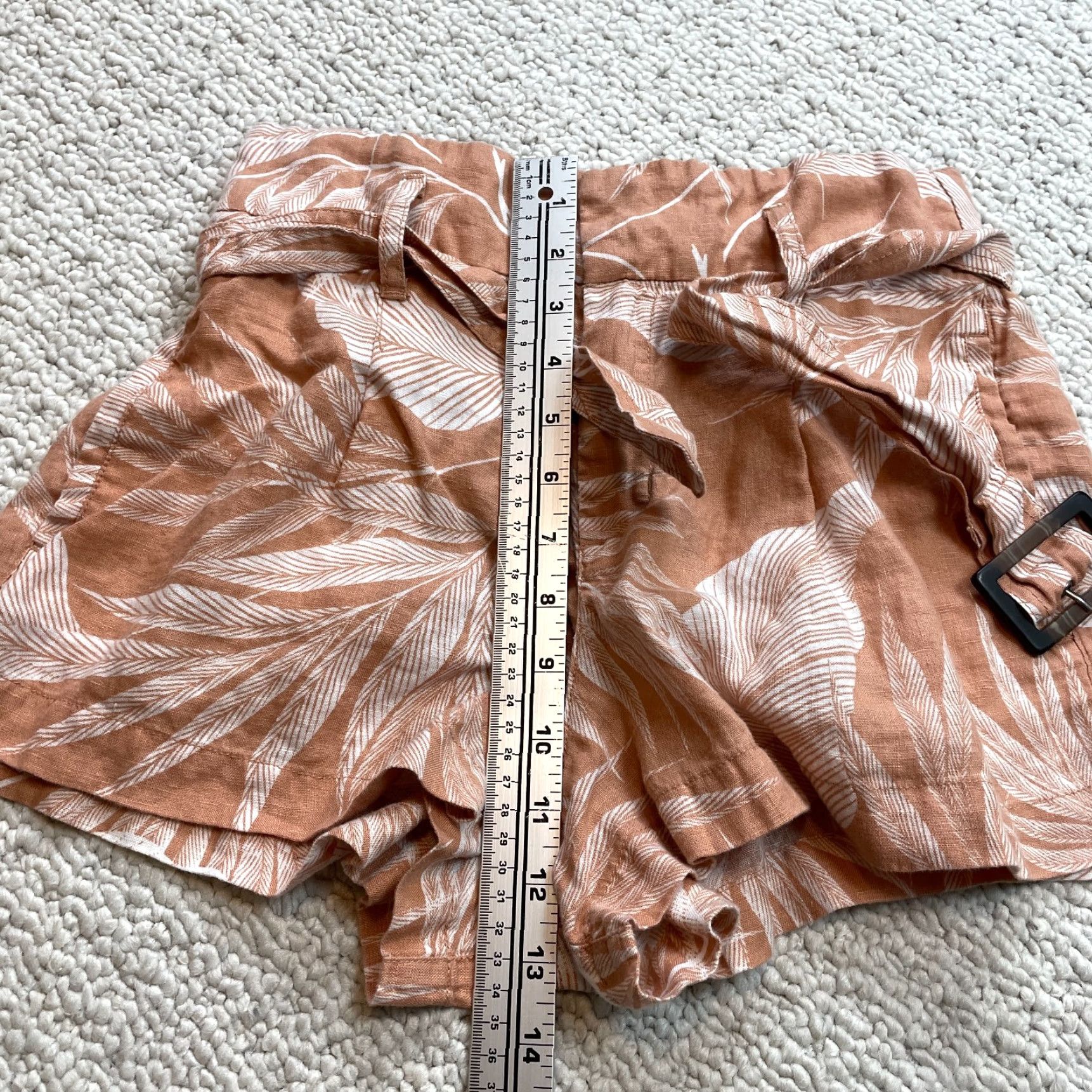 Vintage TAHARI Short Womens Small Orange Linen Palm Print High Waist Belt Tropical Size 28" / US 6 / IT 42 - 7 Thumbnail
