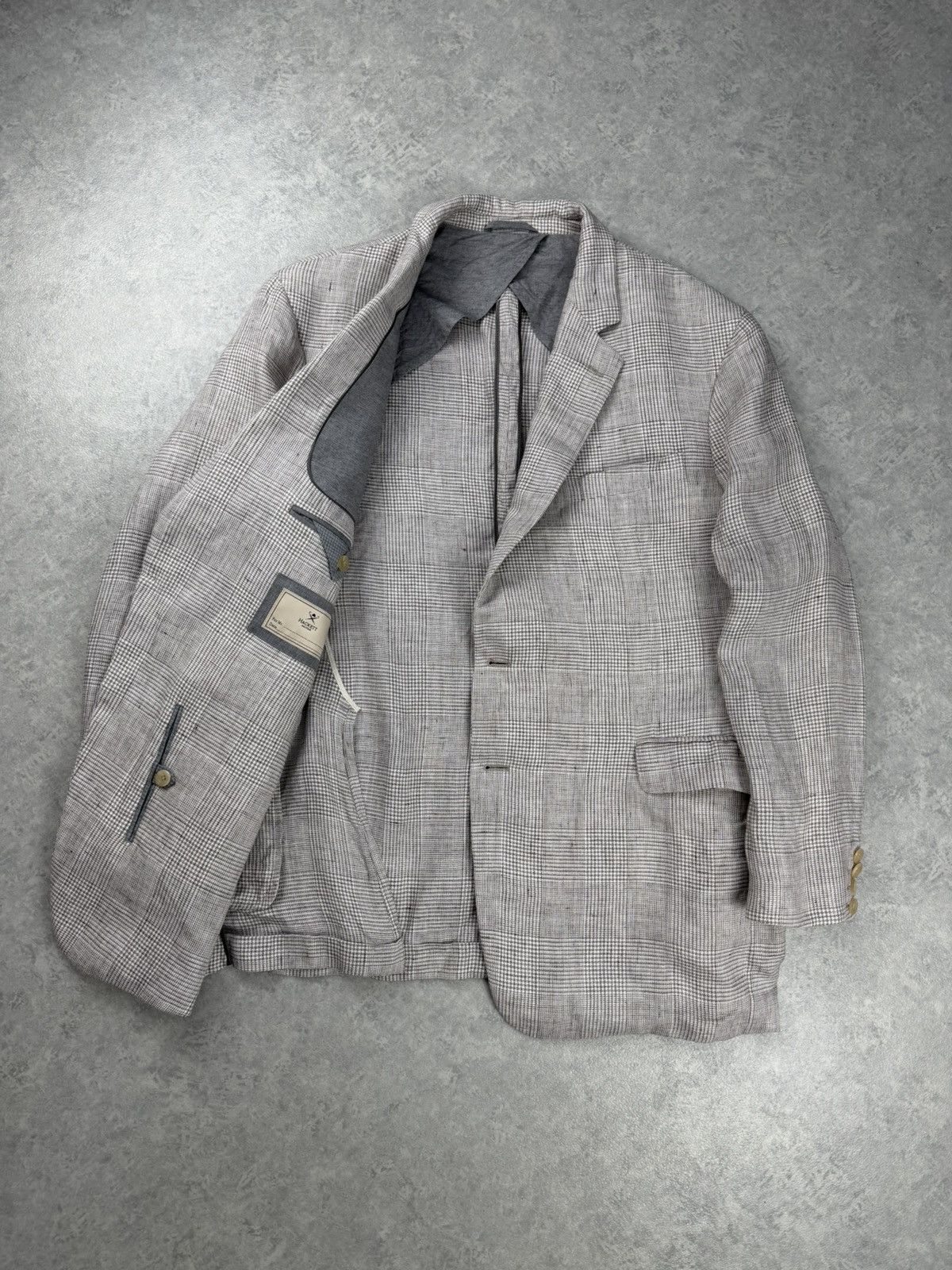Hackett Hackett Mayfair Linen Blazer Glencheck 48R Beige Size 48R - 7 Thumbnail
