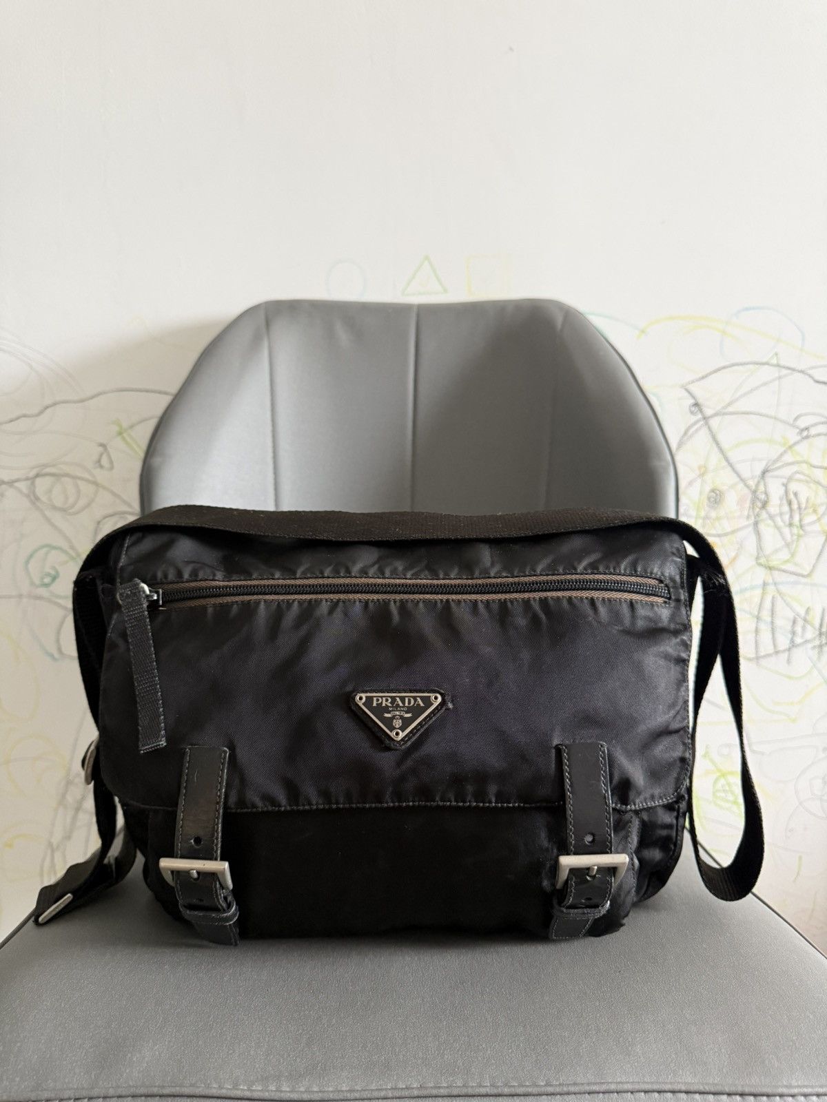 Vintage Prada Black Medium Sling Messenger Crossbody Bag