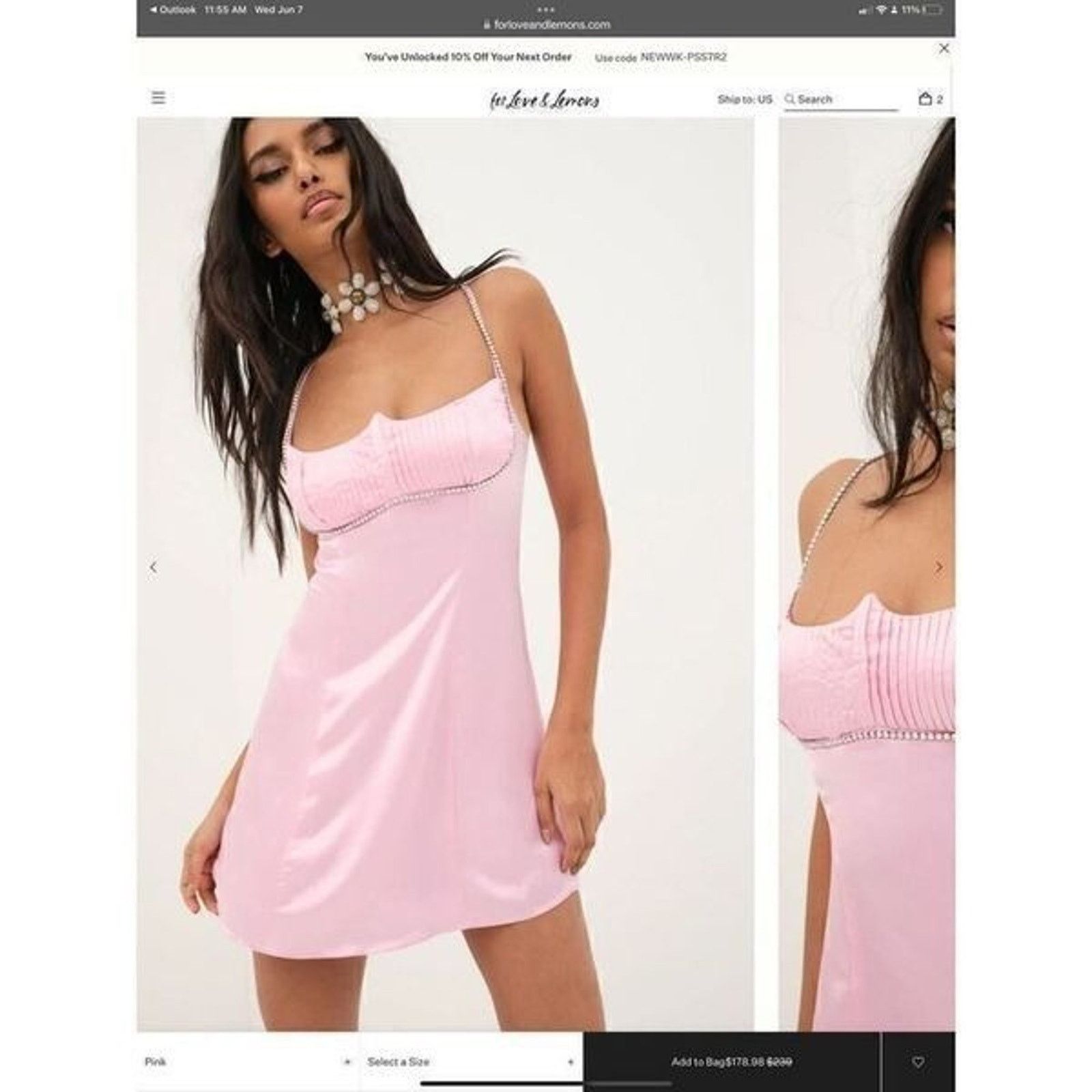 For Love & Lemons For love and lemons and Elora pink satin dress Size XS / US 0-2 / IT 36-38 - 3 Thumbnail