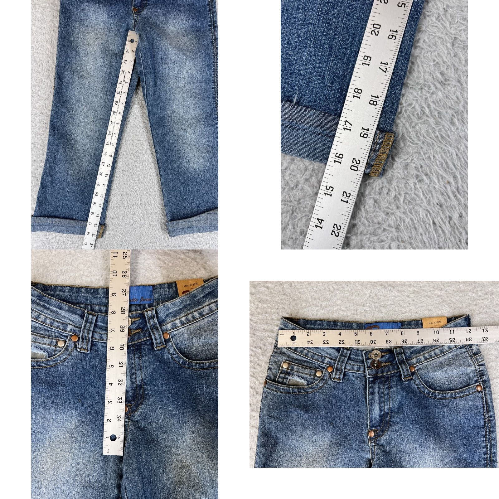 Denime Rustic Jeans Blue Denim Cropped Straight Jeans Womens 1 Stretch Patches Distressed Classic Western Style 5-Pocket Size 25" / US 0 / IT 36 - 8 Thumbnail