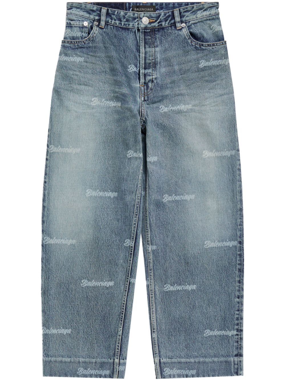 Balenciaga o1mt1gz0325 Girly Allover Cropped Jeans Pant in Blue Size 30" / US 8 / IT 44 - 1 Thumbnail