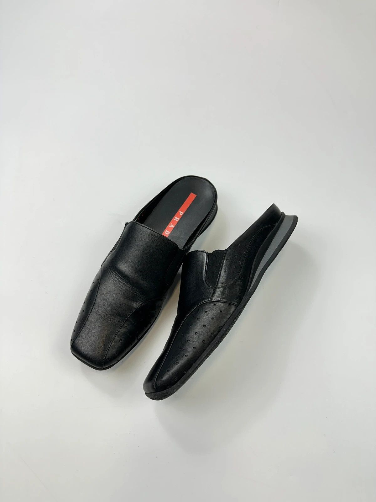 Prada Sport SS99 Black Leather Mules Shoes