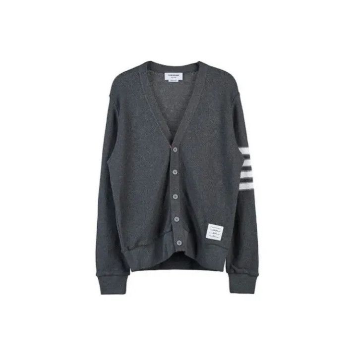 Thom Browne Thom Browne Gray Striped V-Neck Cardigan Size US S / EU 44-46 / 1 - 1 Thumbnail