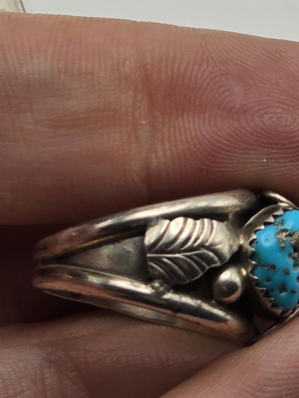 Other Vintage Sterling Silver Ring Sz 8 Navajo Turquoise Leaf Size ONE SIZE - 6 Thumbnail