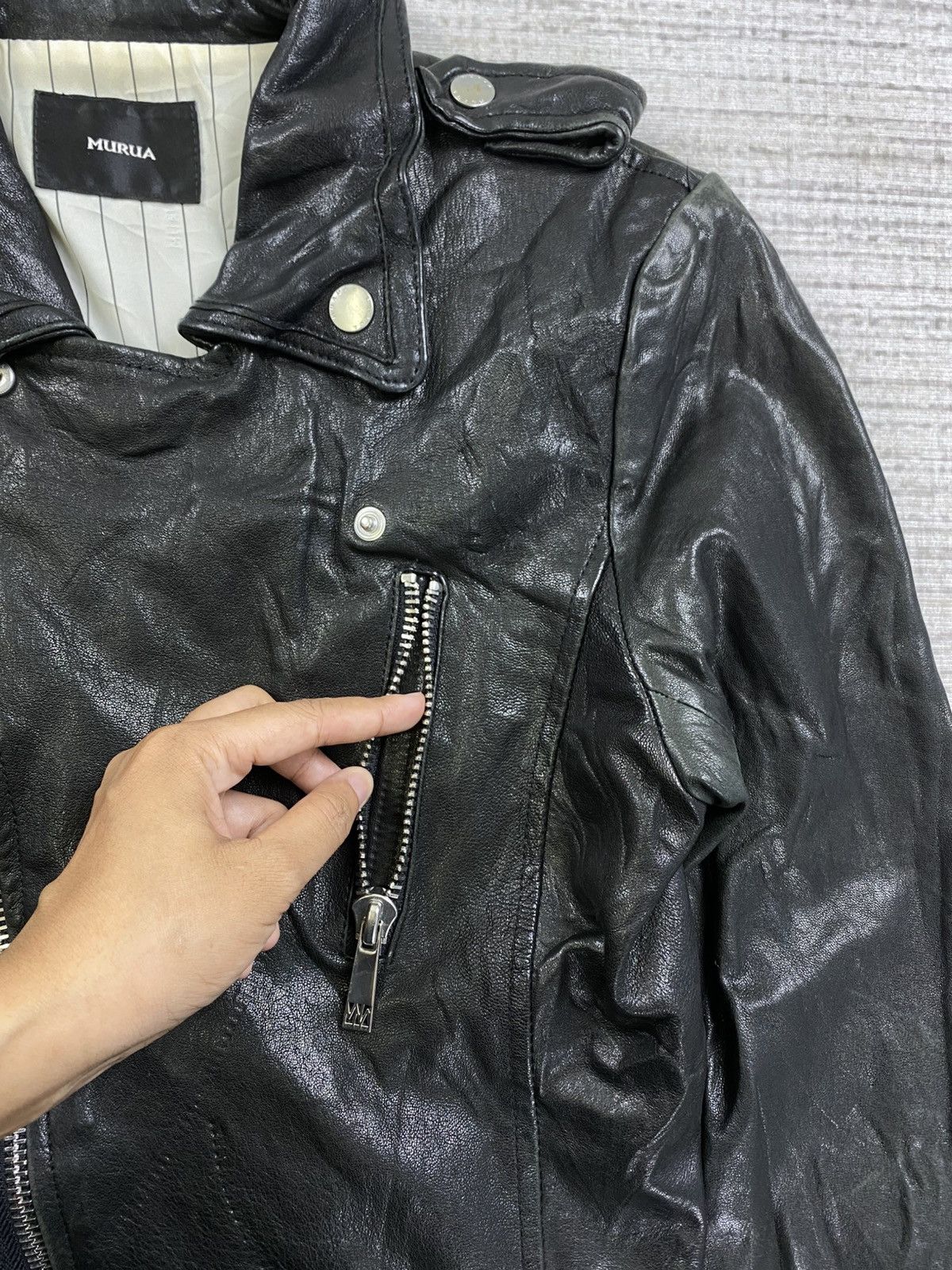 Japanese Brand 🔥Murua Sheepskin Black Cropped Punk Leather Jacket Size S / US 4 / IT 40 - 7 Thumbnail