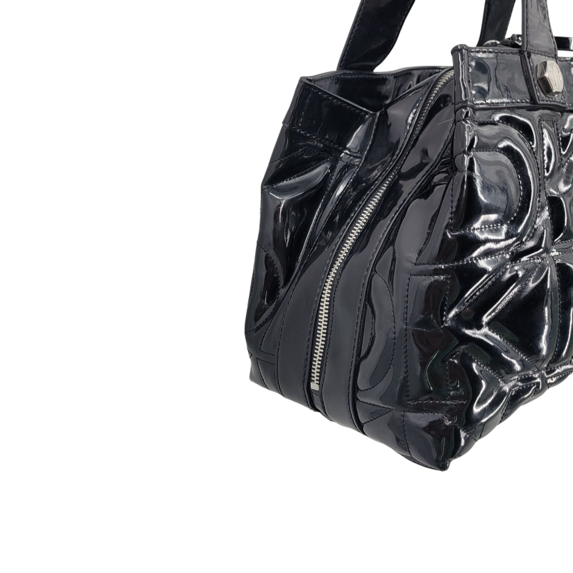 Bebe Vtg 90s Y2K Black Patent Leather Logo Quilted Shoulder Tote Size ONE SIZE - 6 Thumbnail